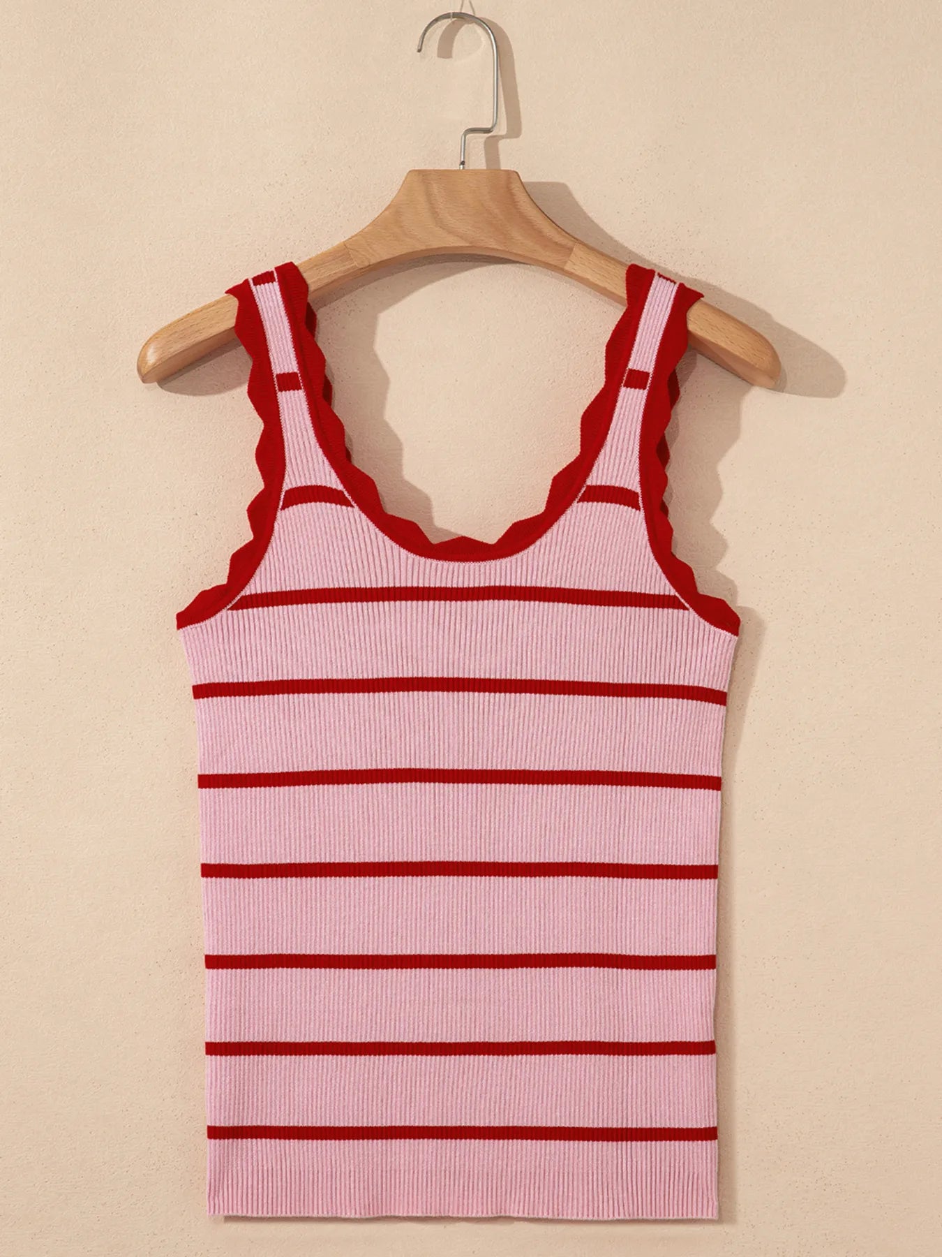 Stripe Scalloped Edge Crew Neck Knit Tank Top - LODIMAE FASHION
