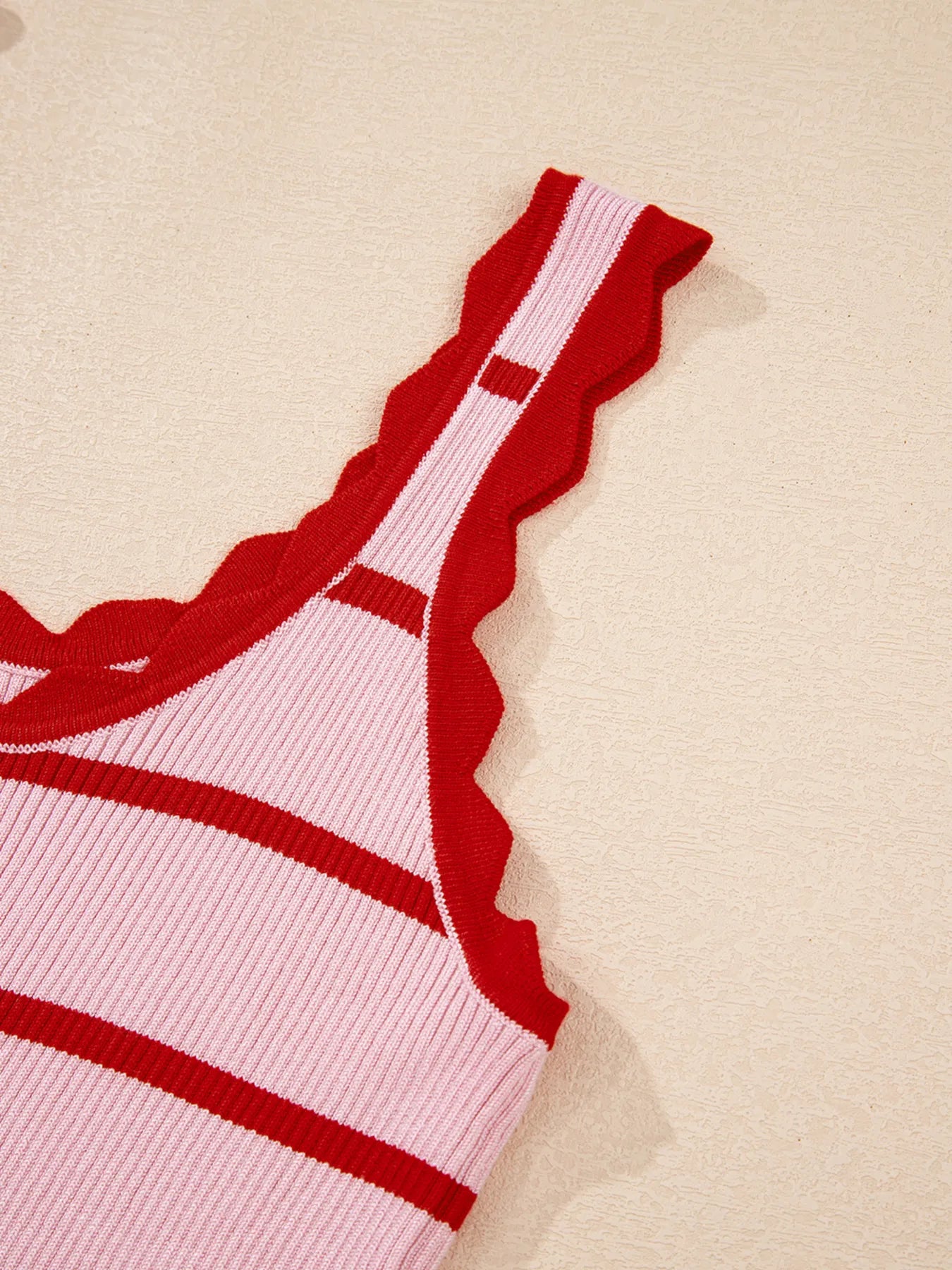 Stripe Scalloped Edge Crew Neck Knit Tank Top - LODIMAE FASHION