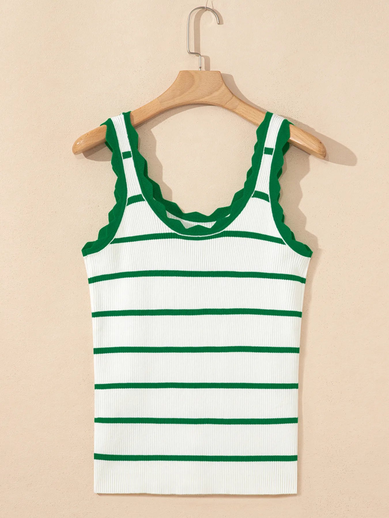 Stripe Scalloped Edge Crew Neck Knit Tank Top - LODIMAE FASHION