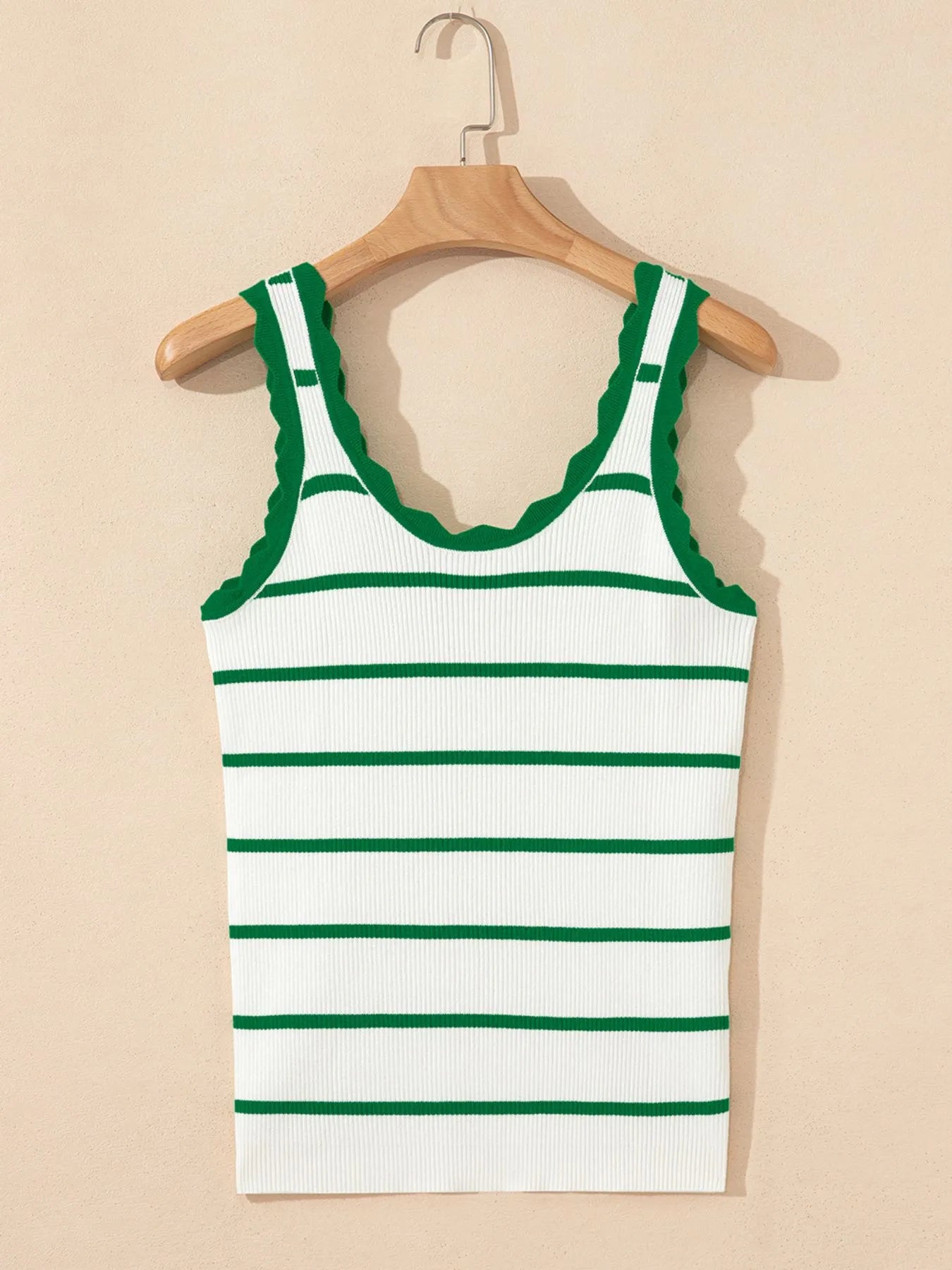 Stripe Scalloped Edge Crew Neck Knit Tank Top - LODIMAE FASHION