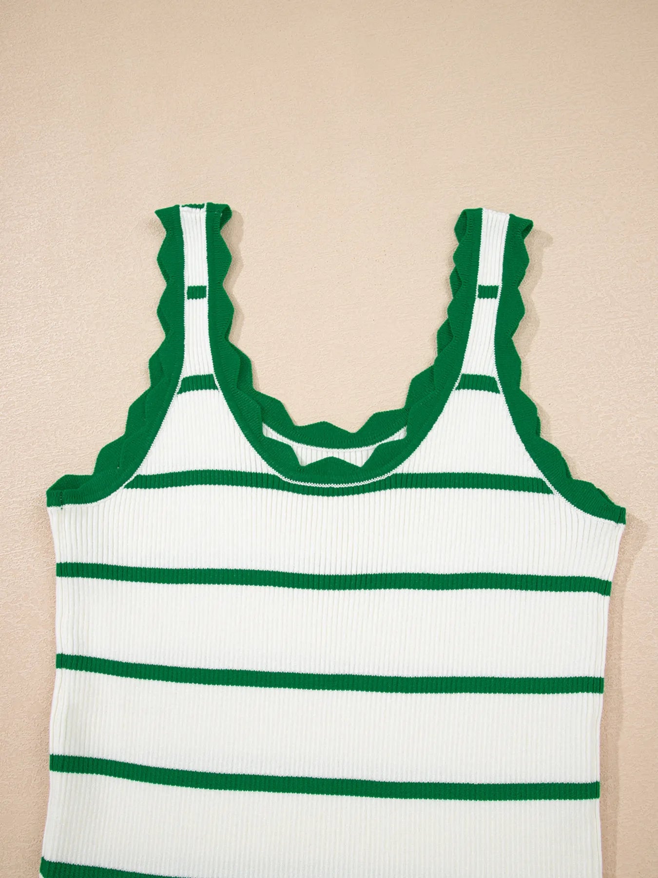 Stripe Scalloped Edge Crew Neck Knit Tank Top - LODIMAE FASHION