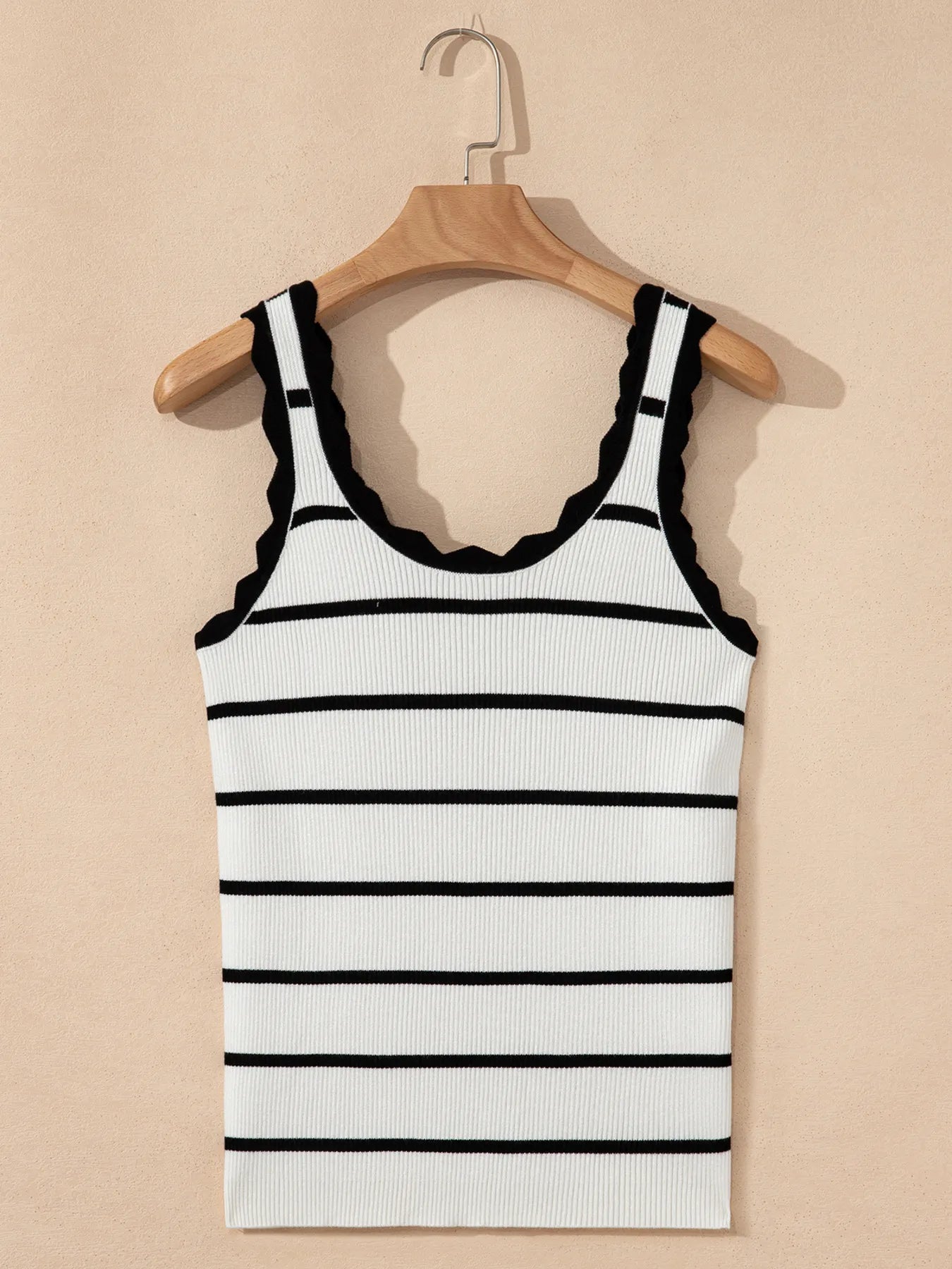 Stripe Scalloped Edge Crew Neck Knit Tank Top - LODIMAE FASHION