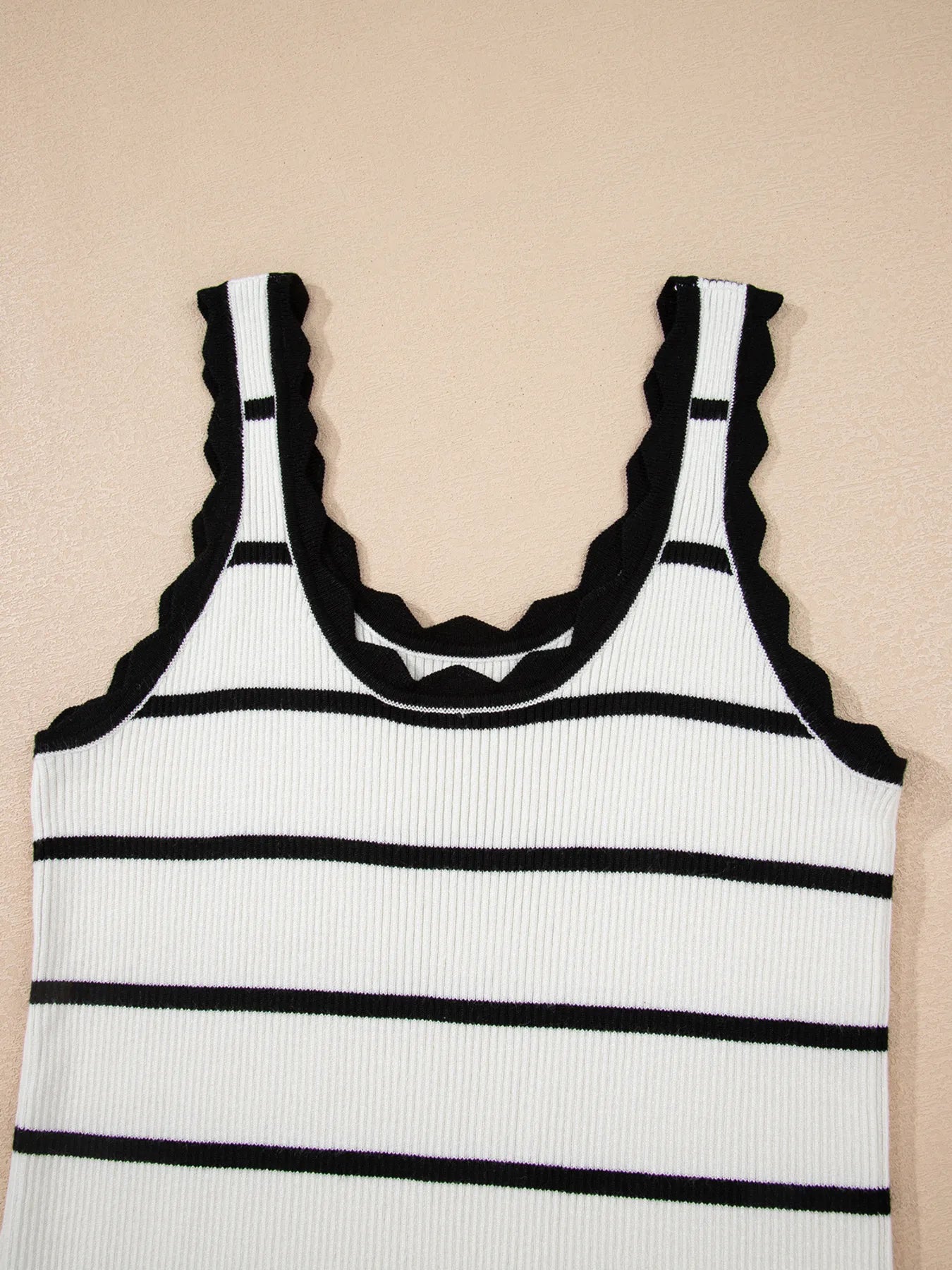Stripe Scalloped Edge Crew Neck Knit Tank Top - LODIMAE FASHION