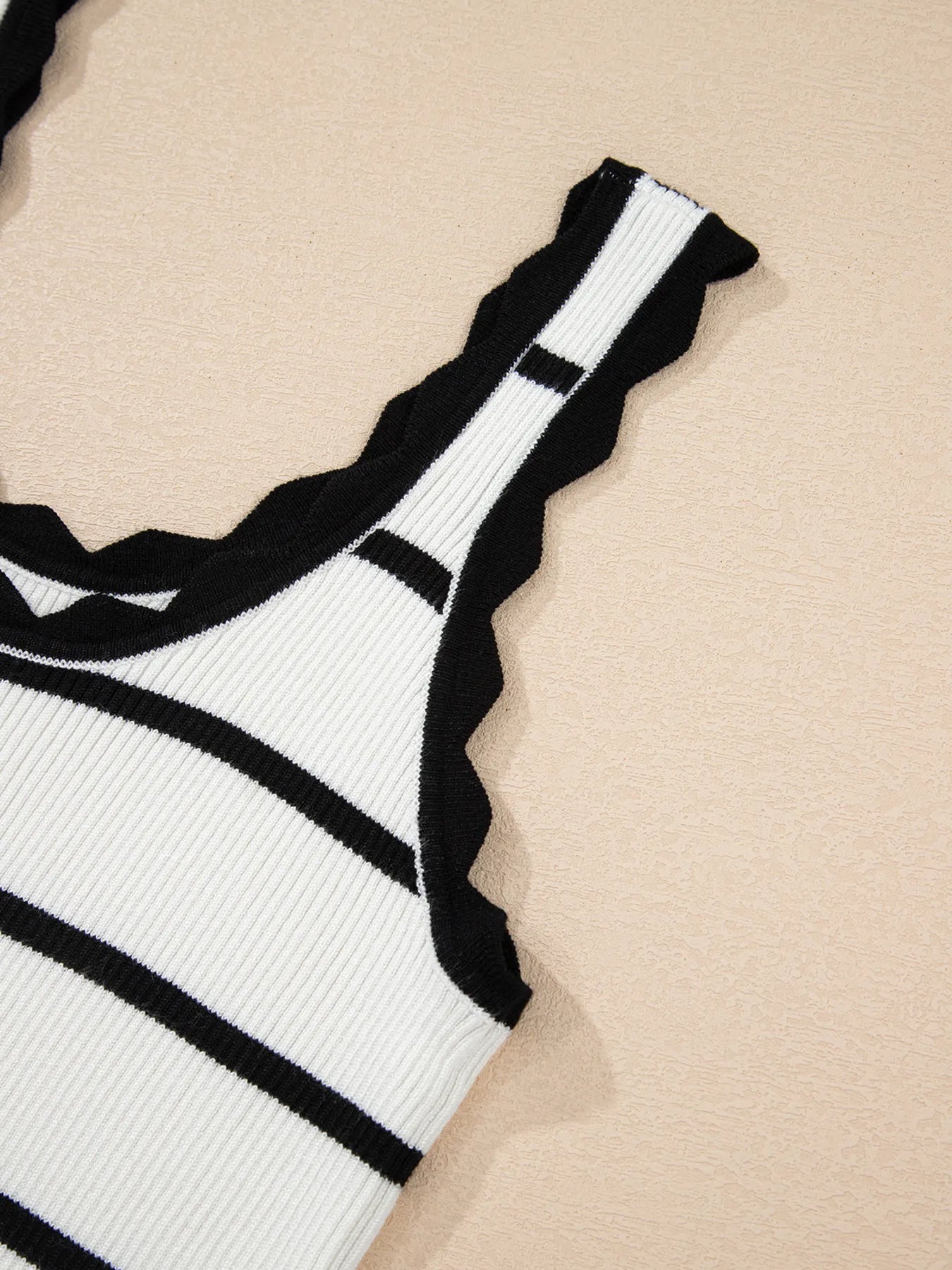 Stripe Scalloped Edge Crew Neck Knit Tank Top - LODIMAE FASHION