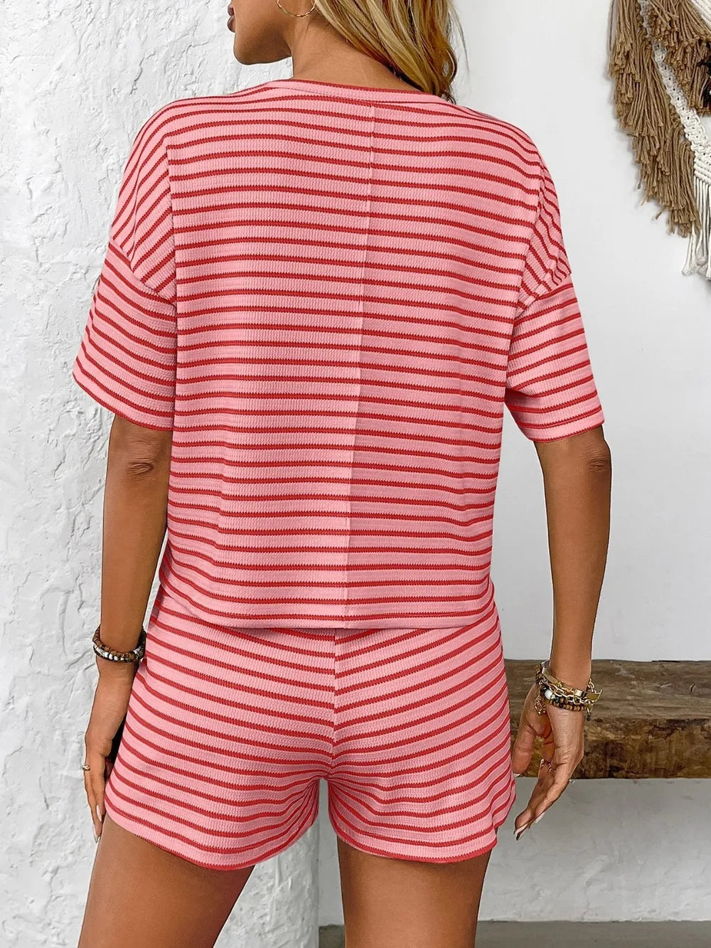 Striped Round Top and Shorts Set - LODIMAE FASHION