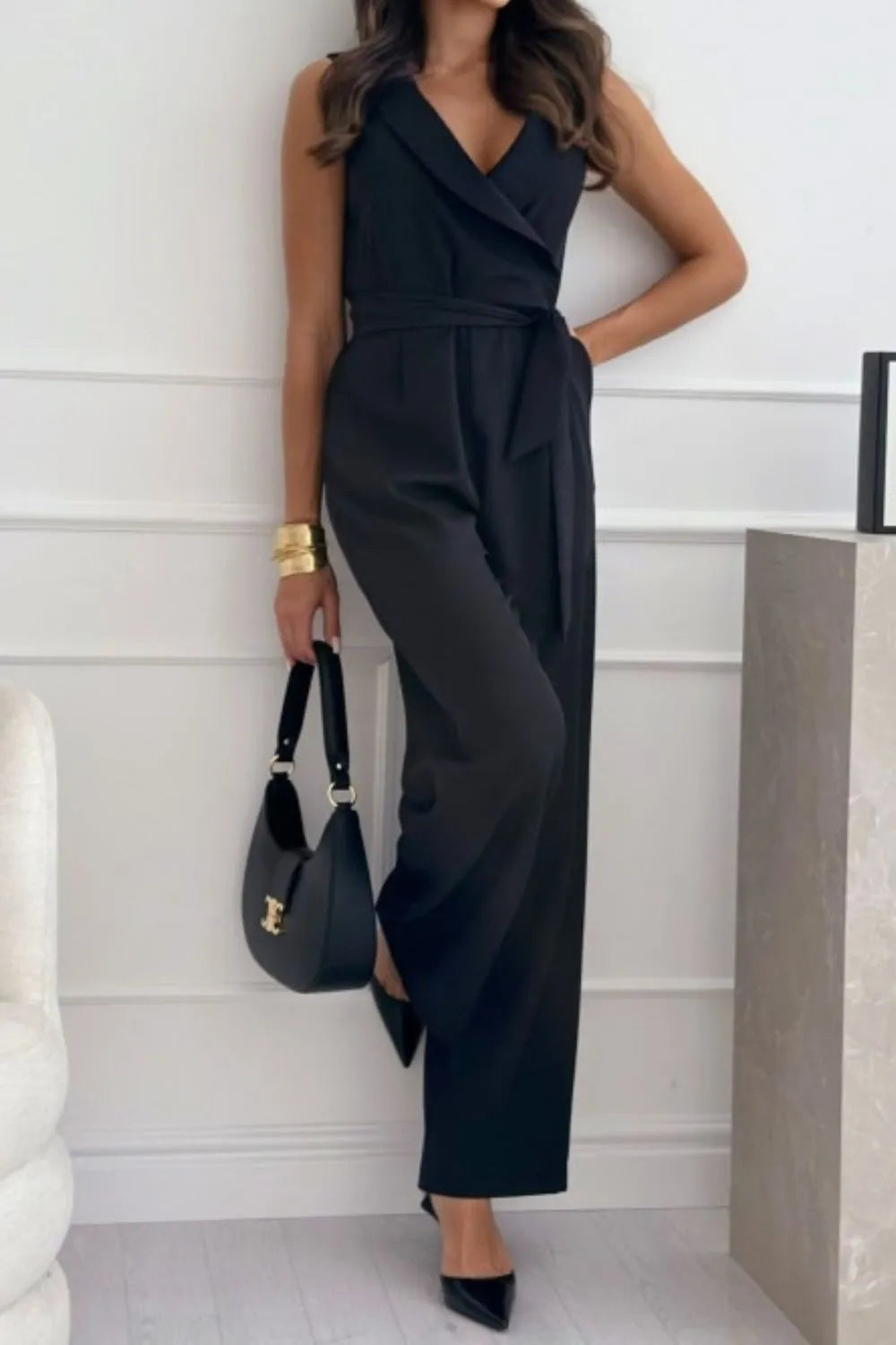 Surplice Sleeveless Wide Leg Jumpsuit – Chic One-Piece Outfit - LODIMAE FASHION