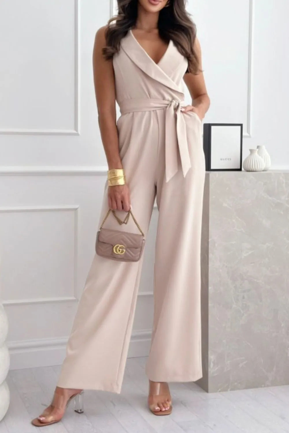 Surplice Sleeveless Wide Leg Jumpsuit – Chic One-Piece Outfit - LODIMAE FASHION
