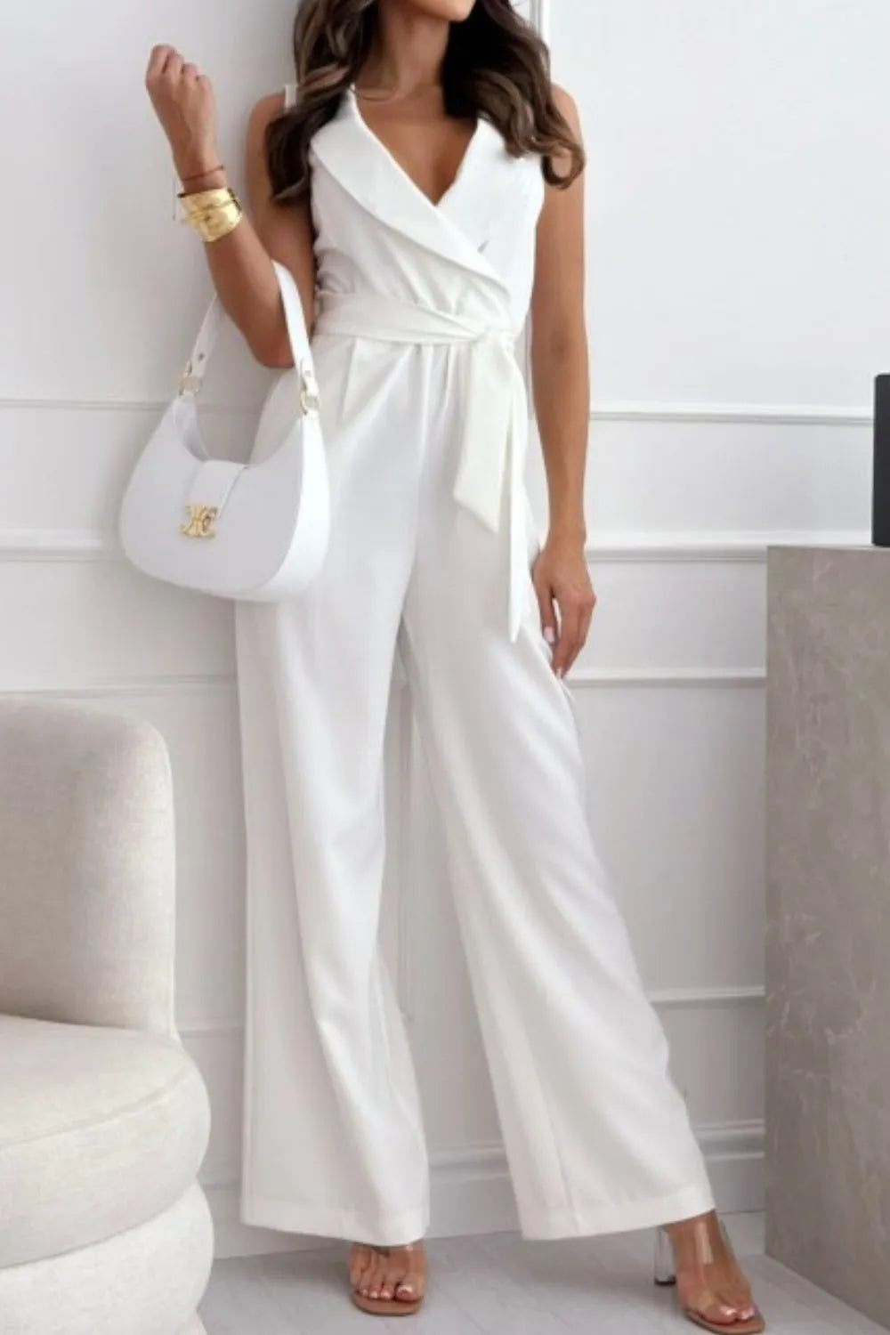 Surplice Sleeveless Wide Leg Jumpsuit – Chic One-Piece Outfit - LODIMAE FASHION