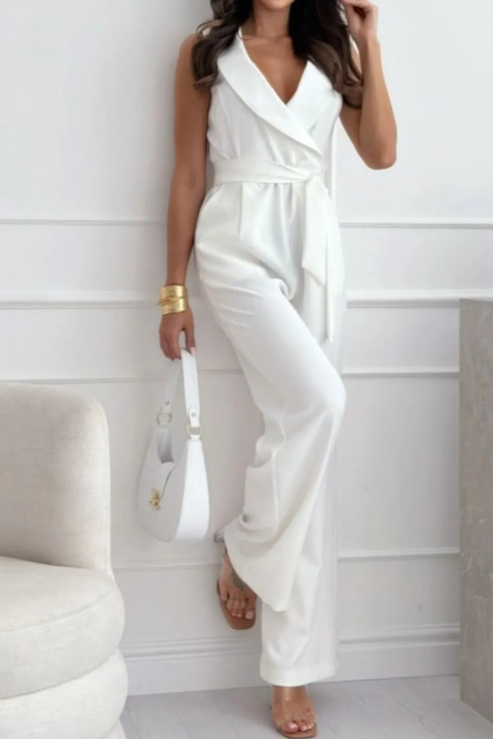 Surplice Sleeveless Wide Leg Jumpsuit – Chic One-Piece Outfit - LODIMAE FASHION