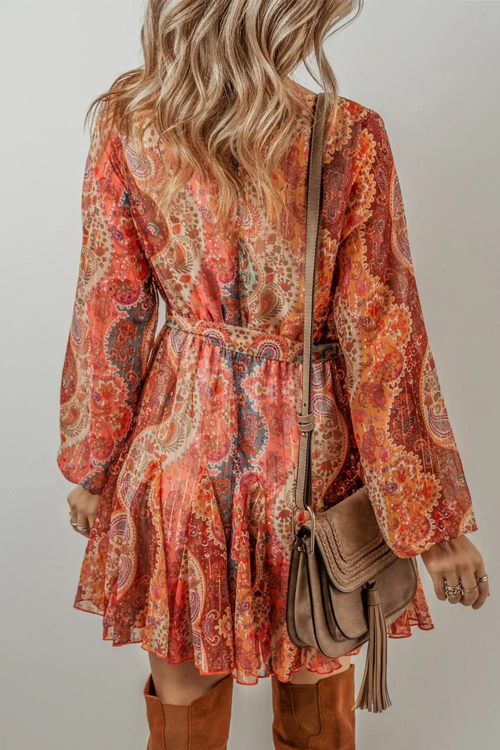 Tied Printed Balloon Sleeve Mini Dress - LODIMAE FASHION