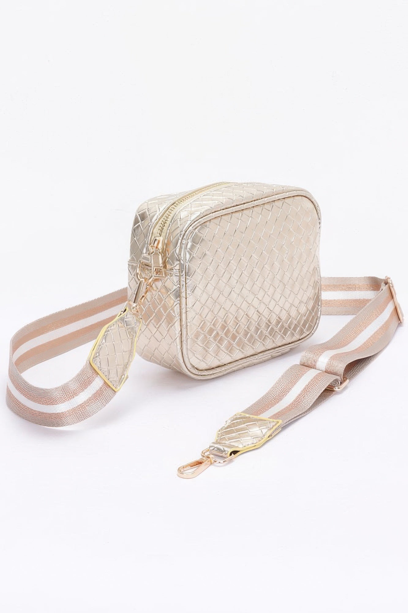 Metallic Embossed Faux Leather Camera Bag W/strap - LODIMAE FASHION