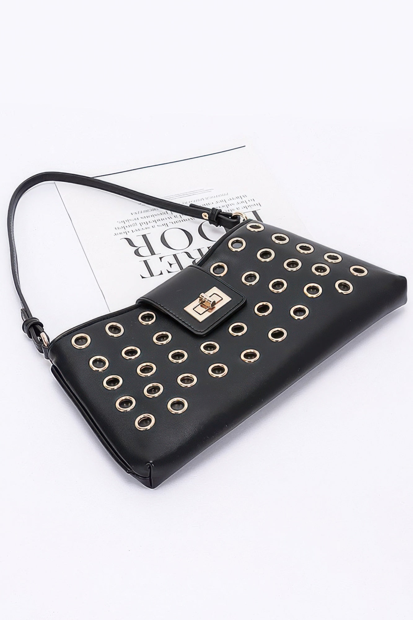 Faux Leather Eyelet Studded Shoulder Bag - LODIMAE FASHION