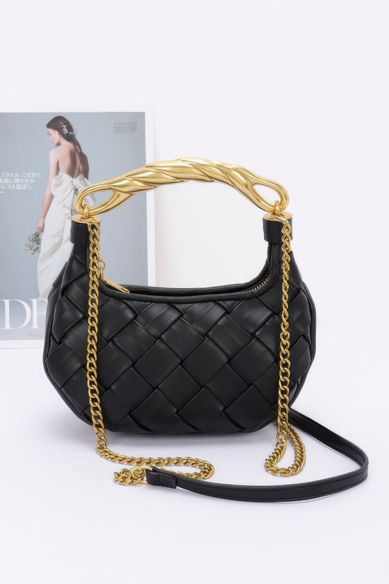 Faux Leather Braided Metal Handle Bag - LODIMAE FASHION