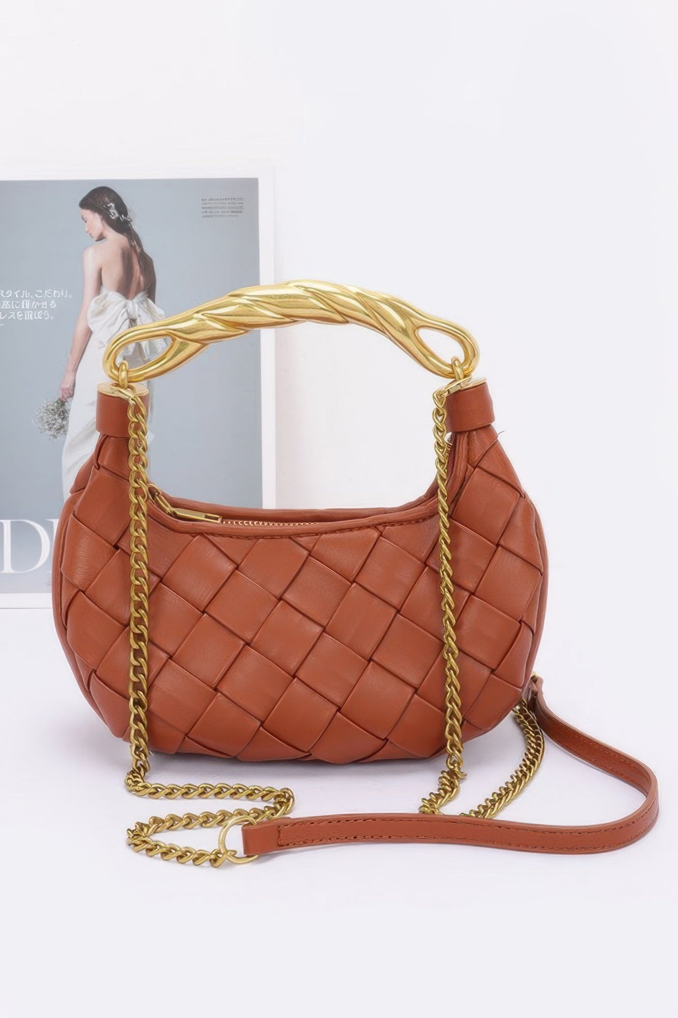 Faux Leather Braided Metal Handle Bag - LODIMAE FASHION