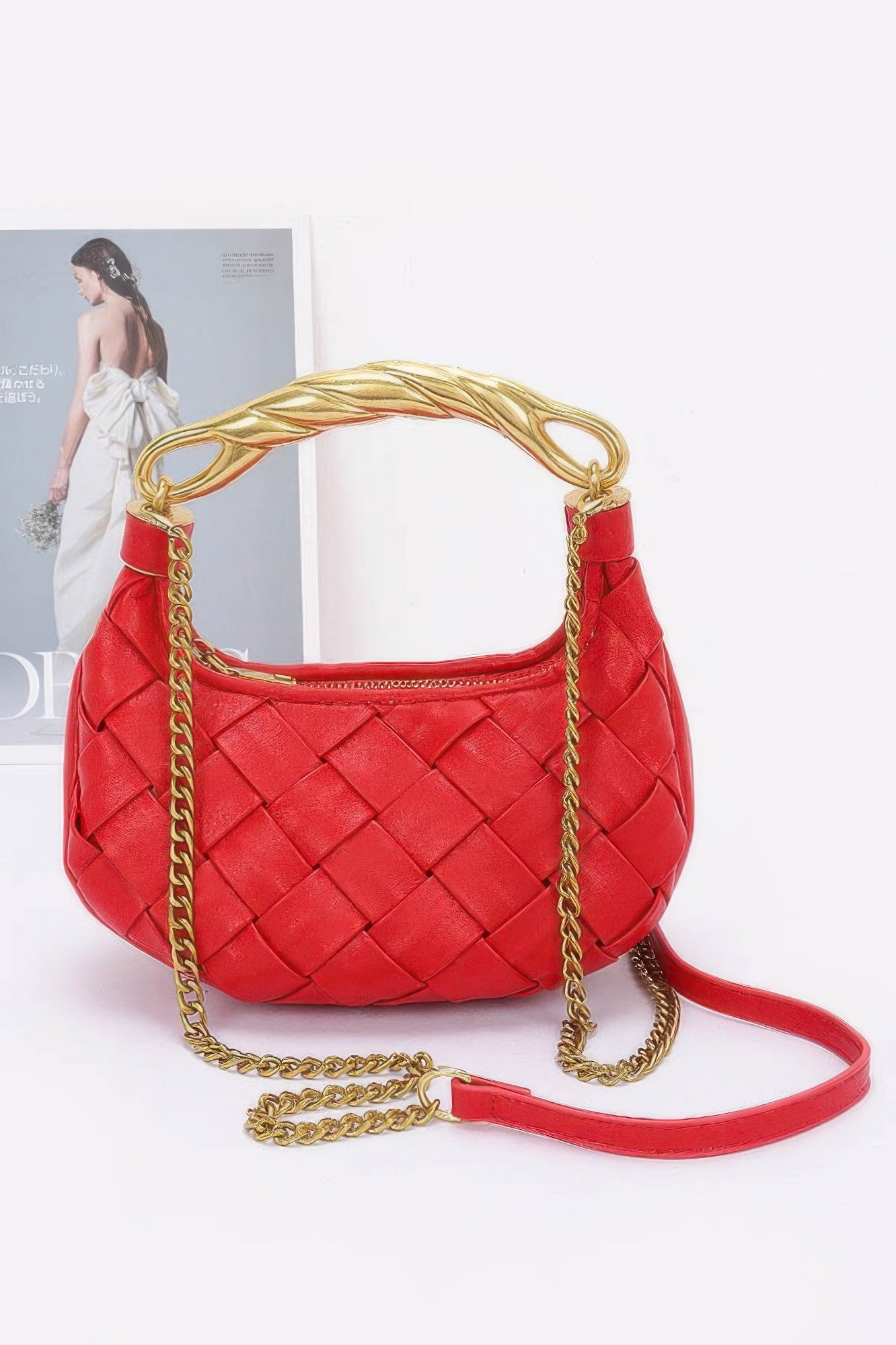 Faux Leather Braided Metal Handle Bag - LODIMAE FASHION