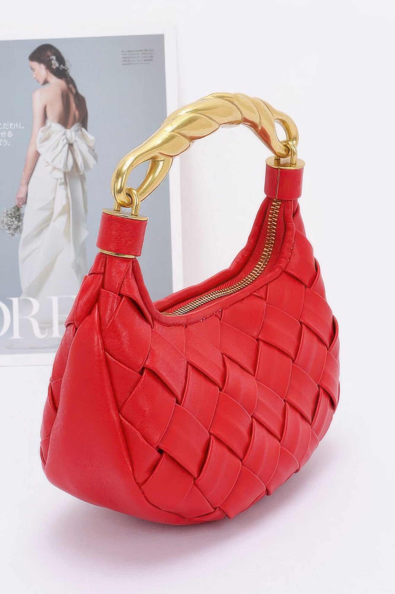 Faux Leather Braided Metal Handle Bag - LODIMAE FASHION
