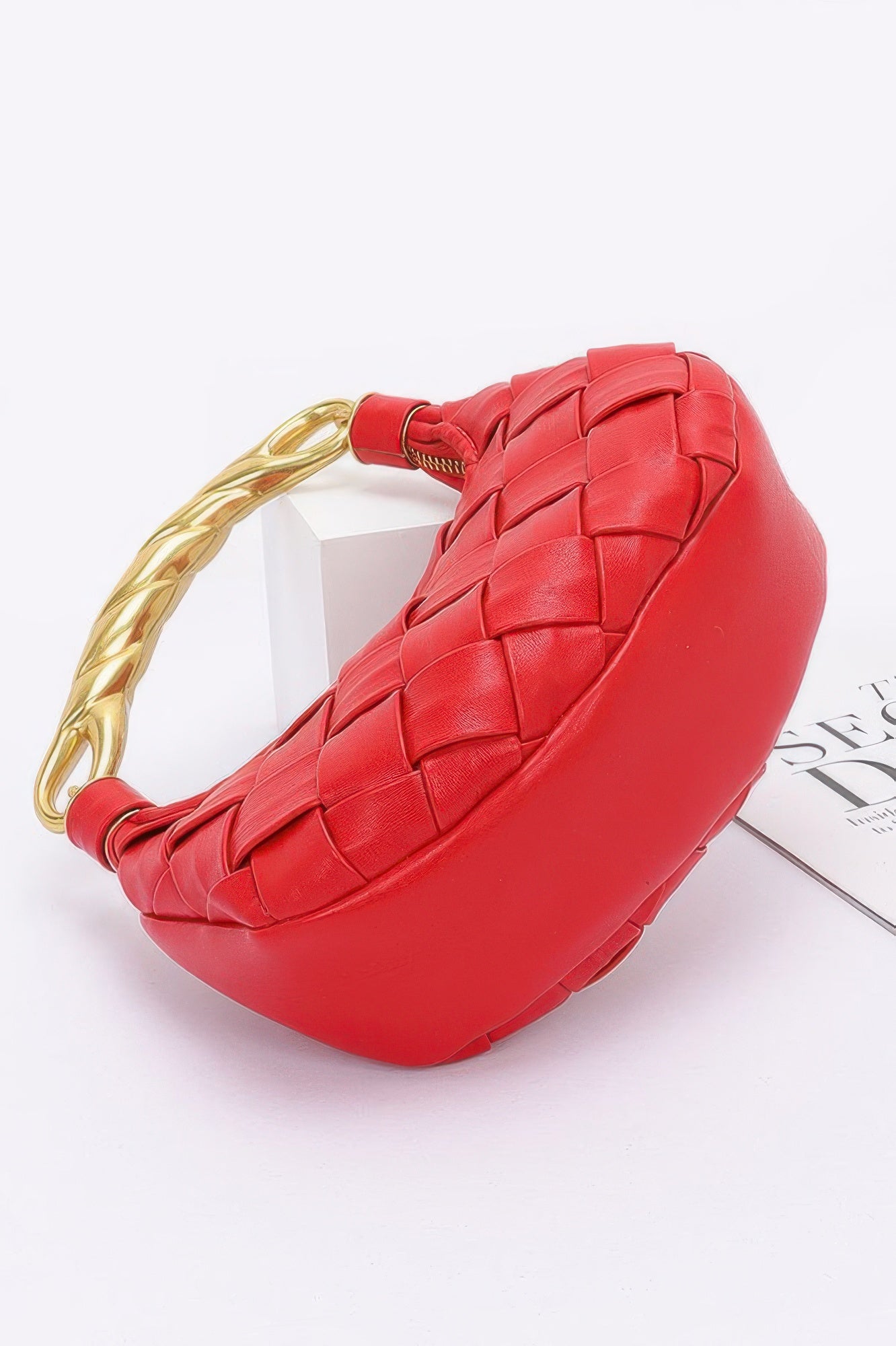 Faux Leather Braided Metal Handle Bag - LODIMAE FASHION
