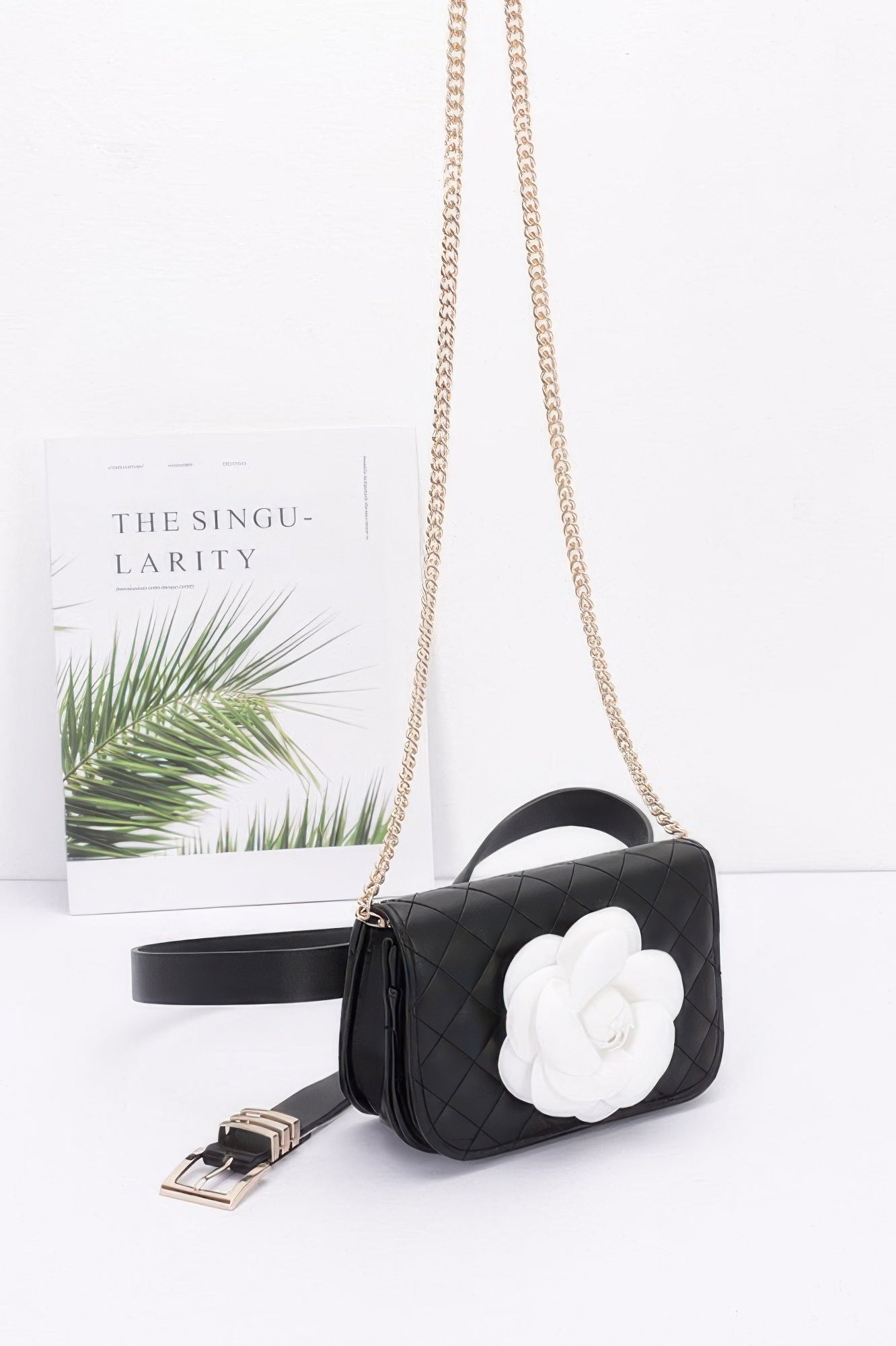 Faux Leather Quilted Flower Beltbag Shoulder Chain - LODIMAE FASHION