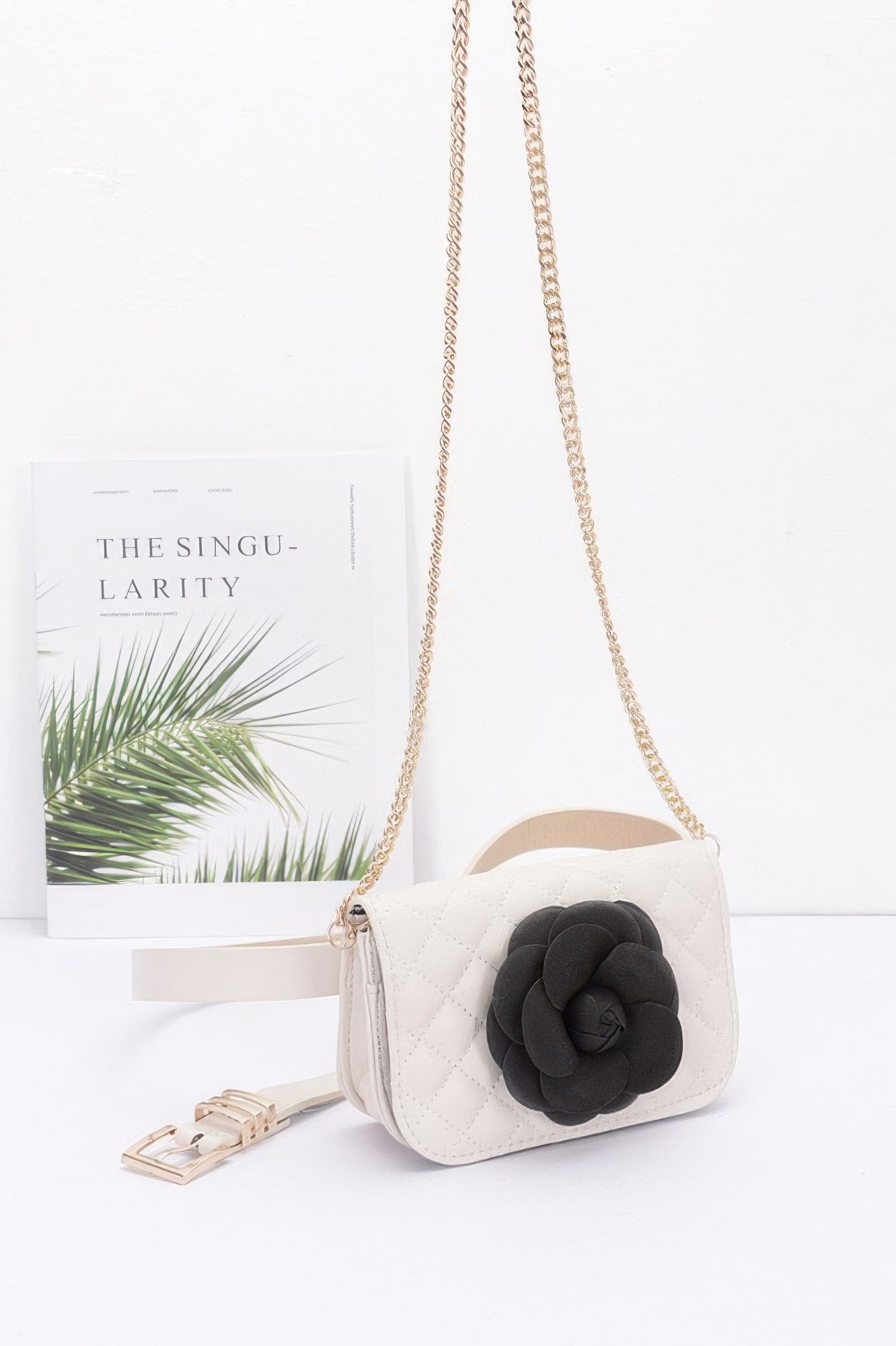 Faux Leather Quilted Flower Beltbag Shoulder Chain - LODIMAE FASHION