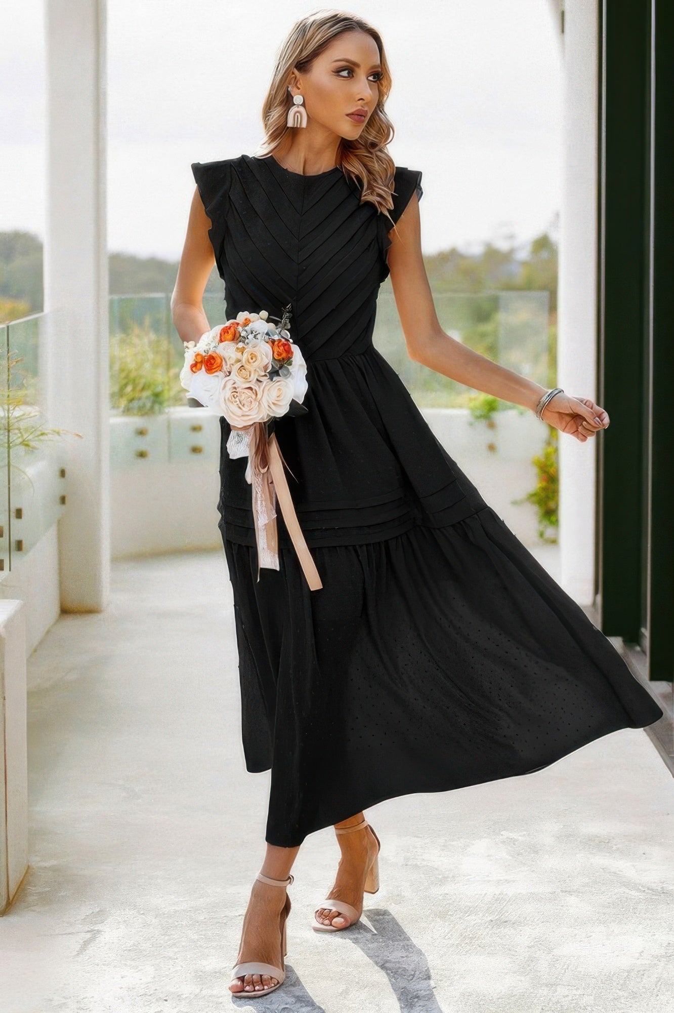 Ruffle Solid Willow Smocked Maxi Dress - LODIMAE FASHION