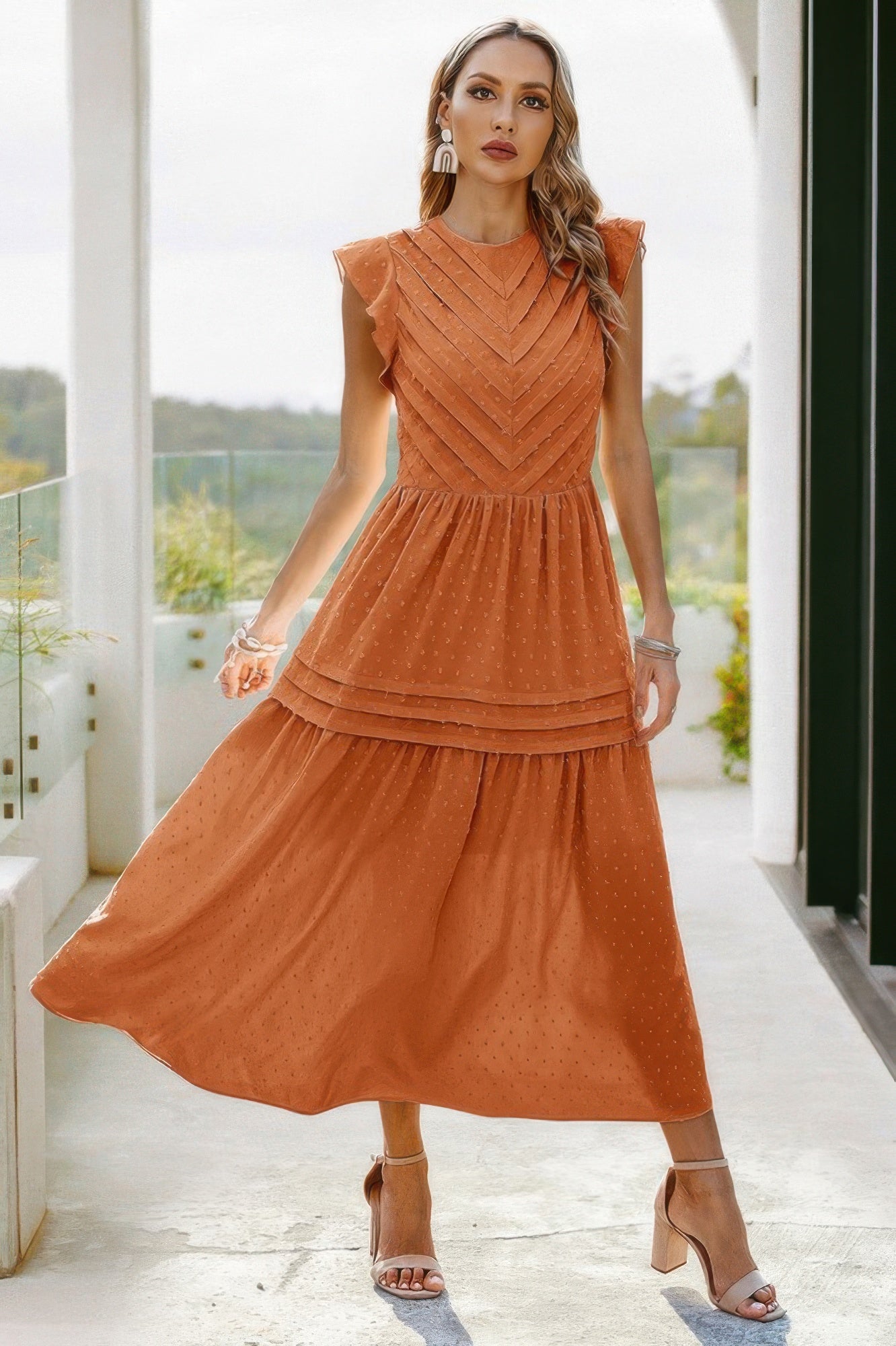 Ruffle Solid Willow Smocked Maxi Dress - LODIMAE FASHION