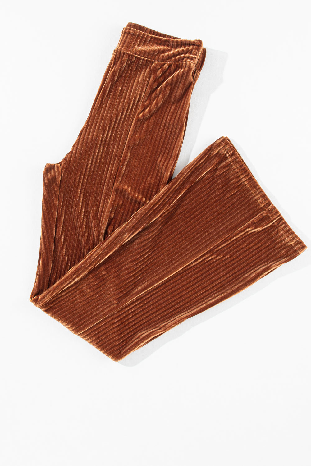 Chestnut Solid Color High Waist Corduroy Flare Pants - LODIMAE FASHION