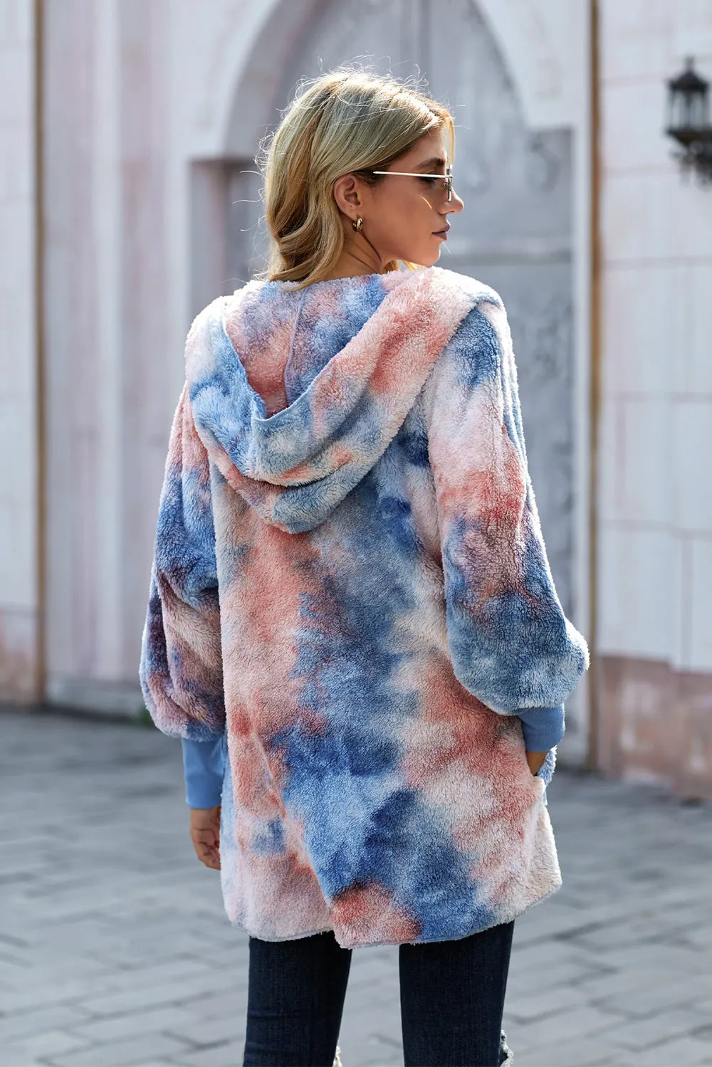 Tie-Dye Plush Hooded Jacket with Pockets - LODIMAE FASHION