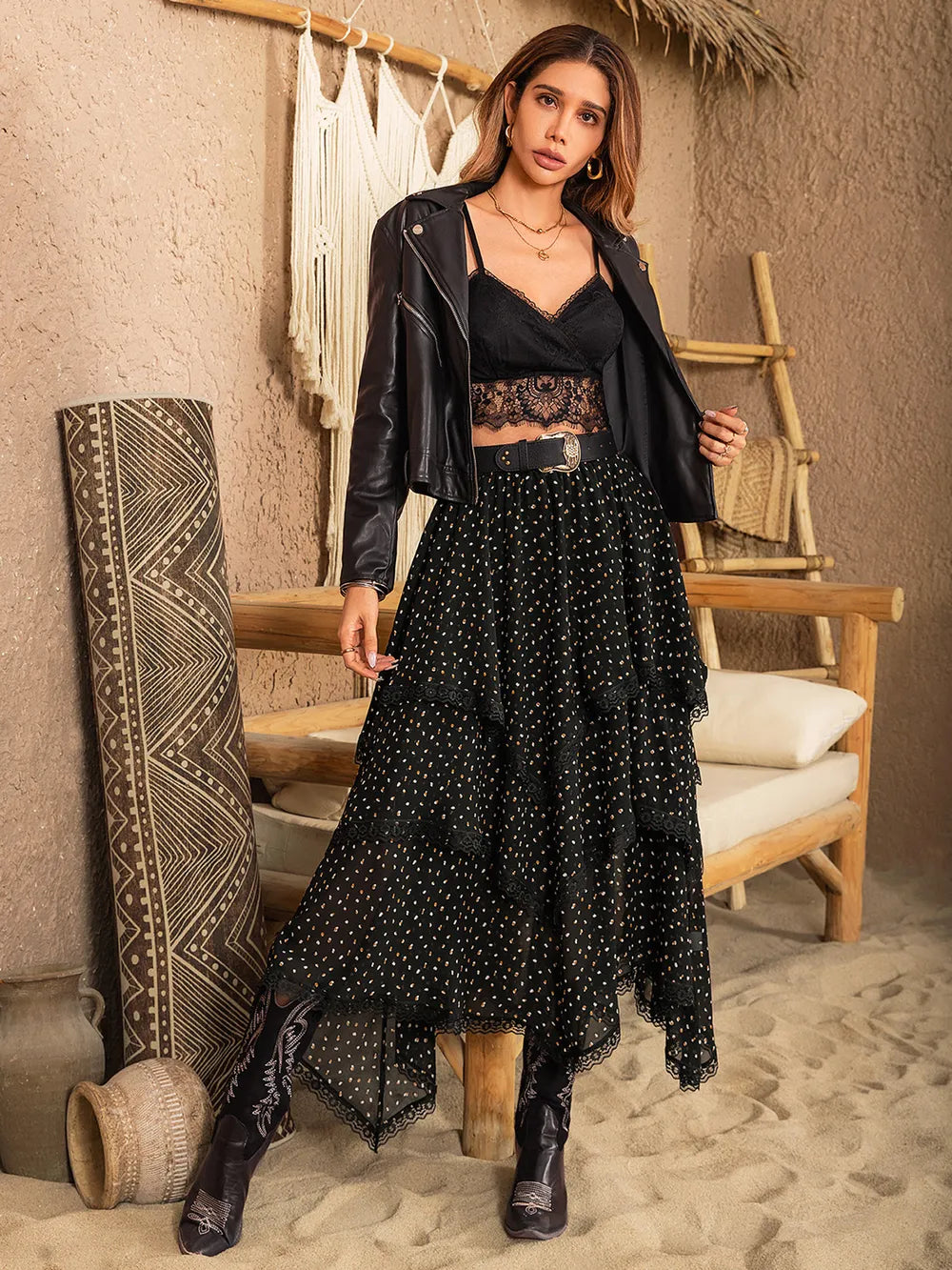Lace Detail Layered Midi Skirt - LODIMAE FASHION