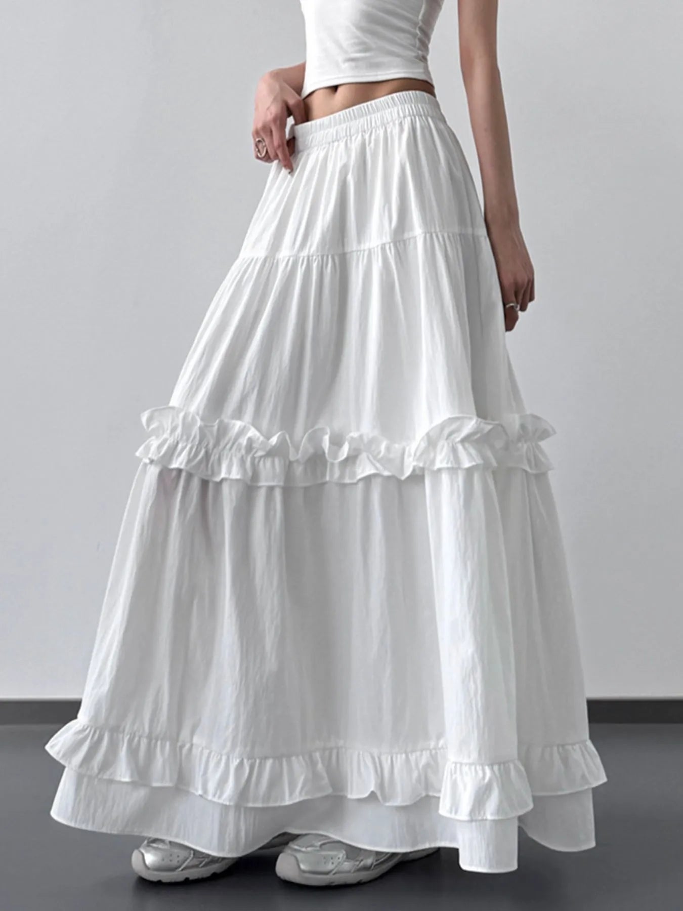 Elastic Waist Ruffle Maxi Skirt - LODIMAE FASHION