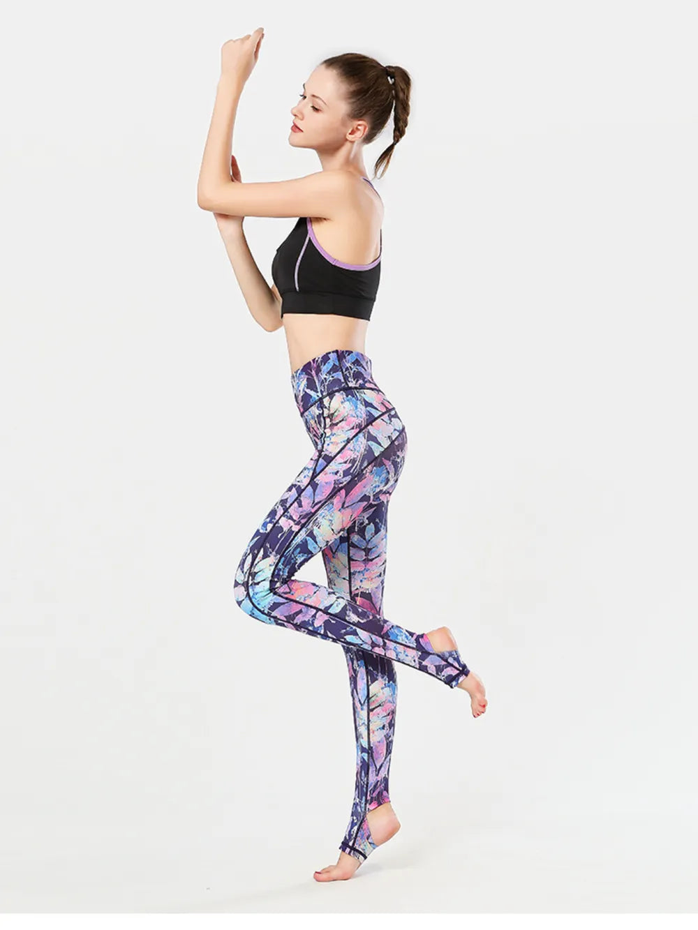 Printed Wide Waistband Active Leggings with Stirrups - LODIMAE FASHION