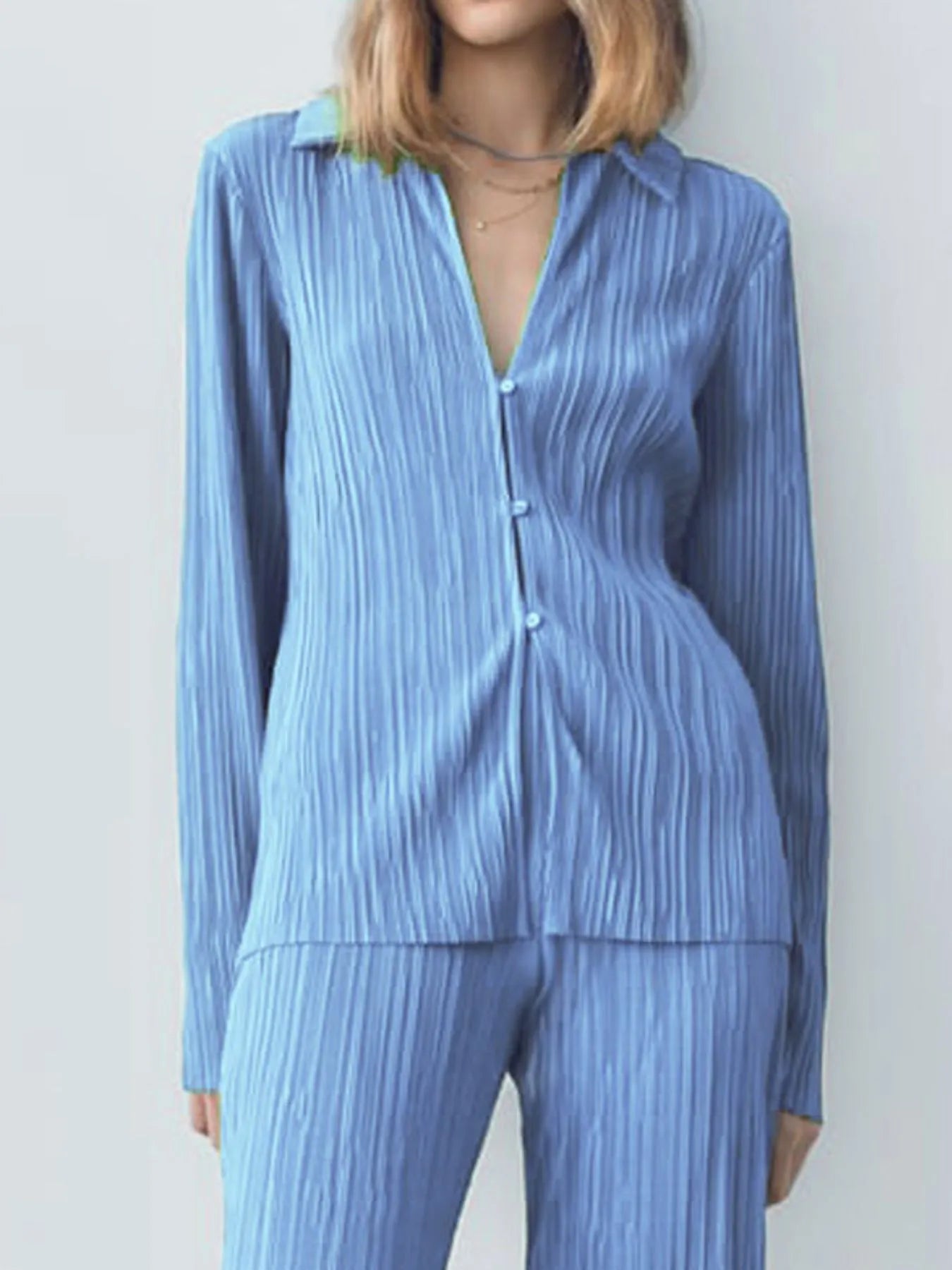 Texture Long Sleeve Top and Pants Lounge Set - LODIMAE FASHION