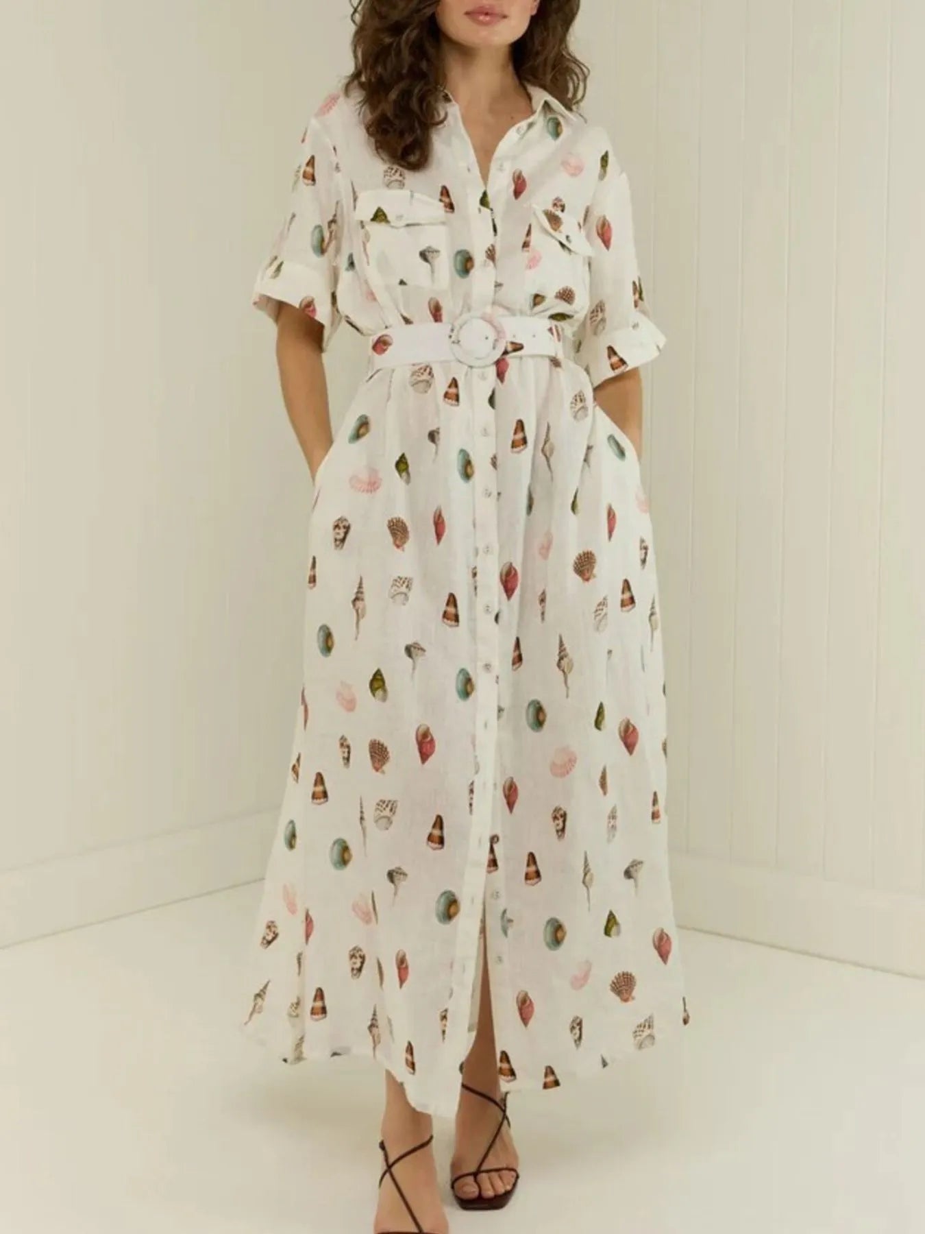 Printed Button Up Maxi Shirt Dress - LODIMAE FASHION