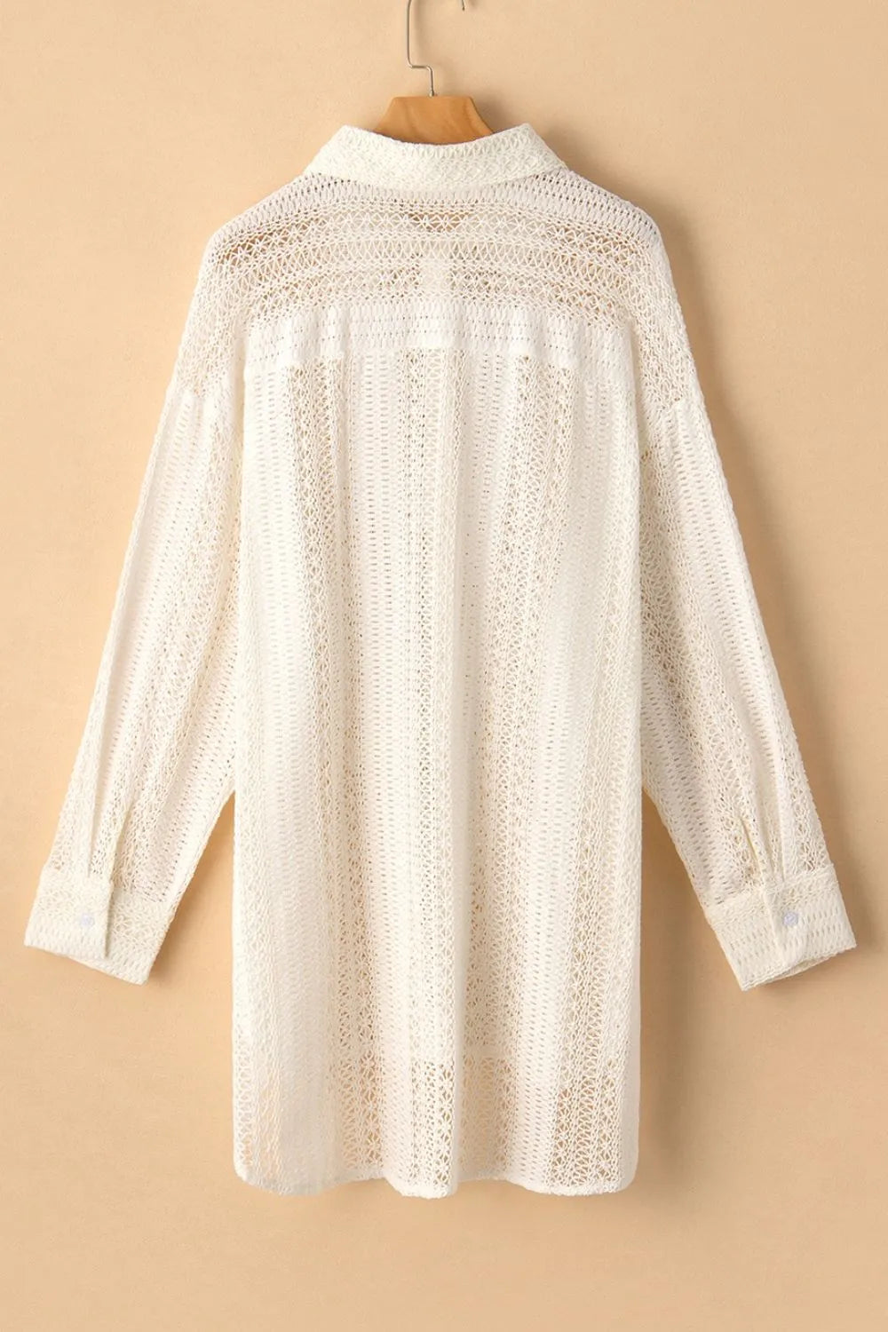 Lace Crochet Collared Neck Oversized Shirt - LODIMAE FASHION