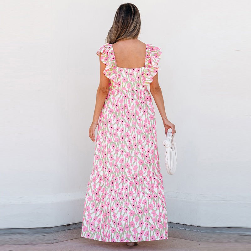 Women's Casual All-match Floral High Waist Square Collar Dress - LODIMAE FASHION