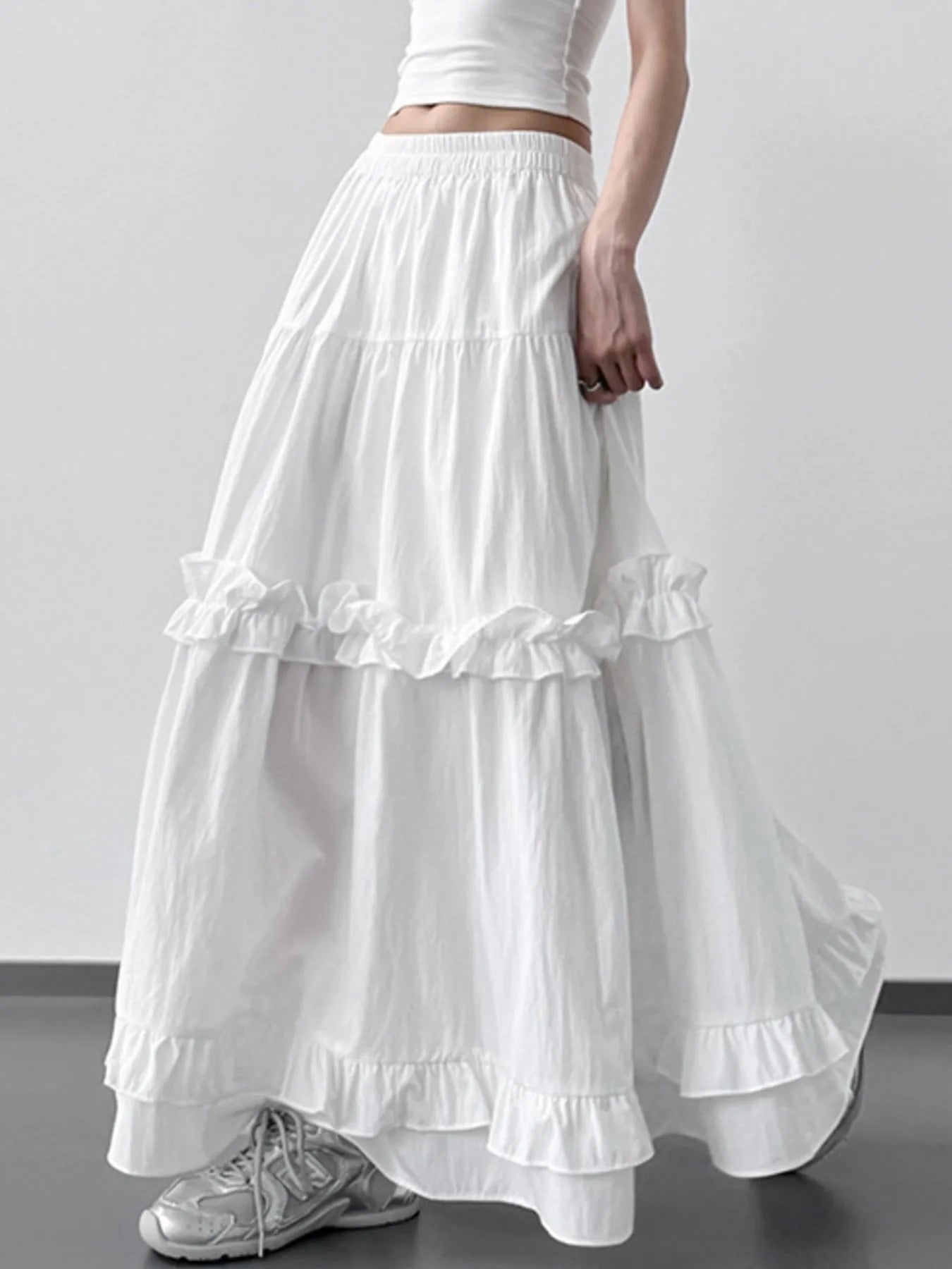 Elastic Waist Ruffle Maxi Skirt - LODIMAE FASHION