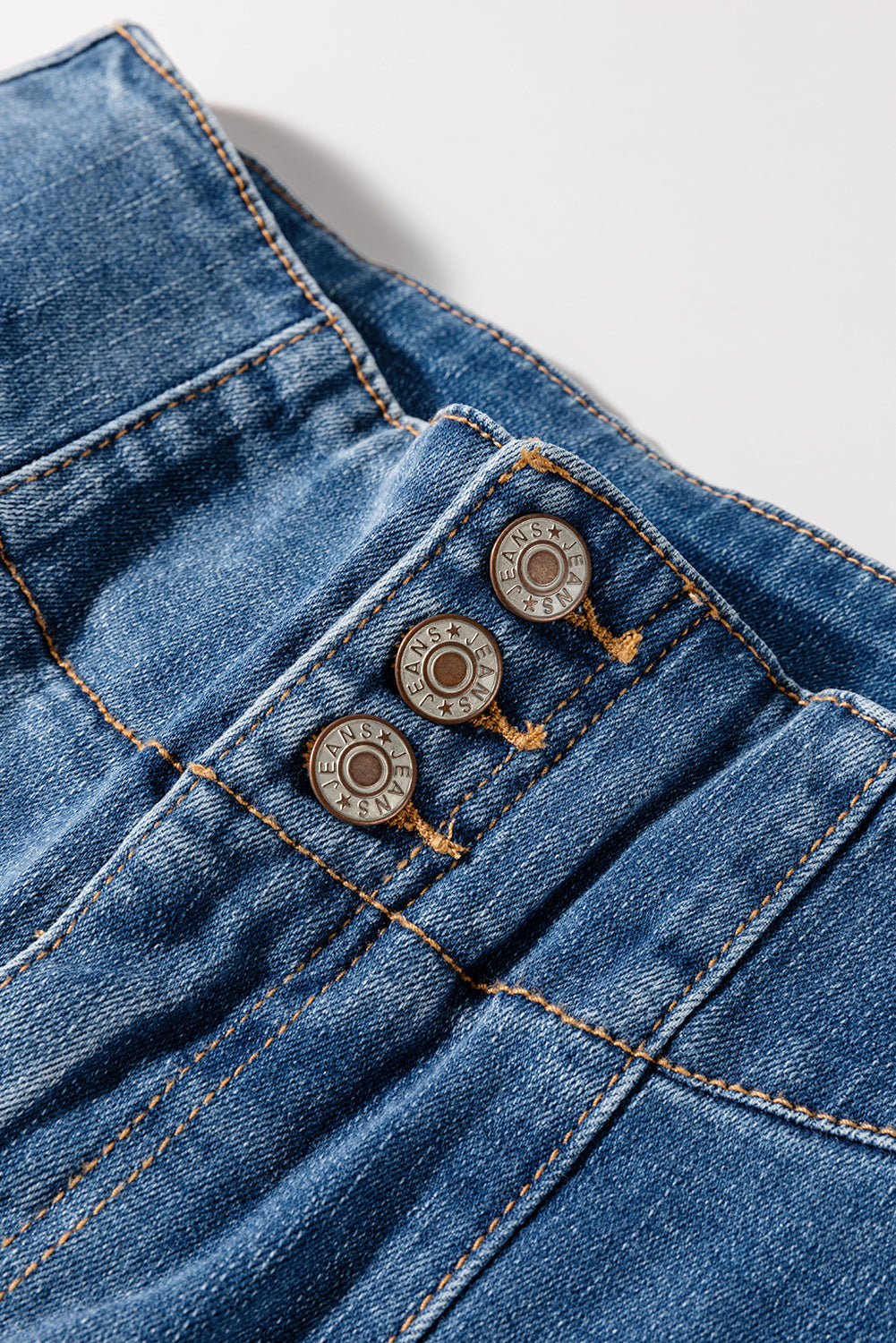 Sail Blue High Waist Button Raw Hem Jeans - LODIMAE FASHION