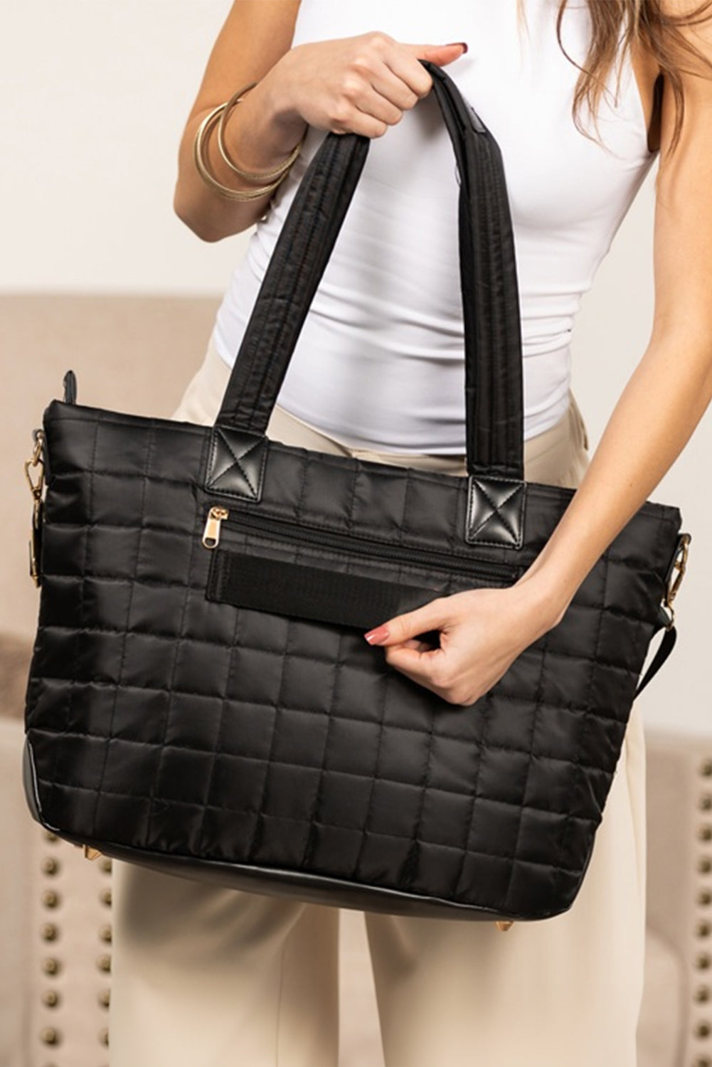 Large Quilted Ladies Laptop Tote Bag and Clutch 2pcs Set - Grace Beauty H&C - LODIMAE FASHION