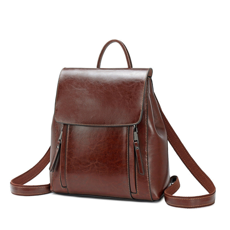 Genuine Leather Handbags Fashion Oil Wax Cowhide Backpack Ladies School Bag - LODIMAE FASHION