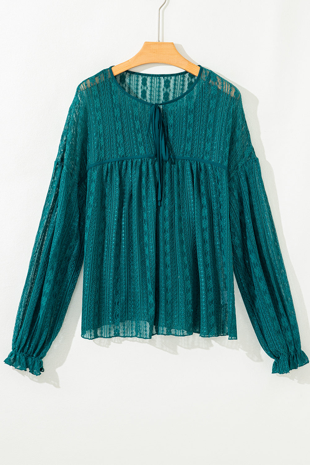 Evergreen Sheer Lace Balloon Sleeve Babydoll Blouse - LODIMAE FASHION