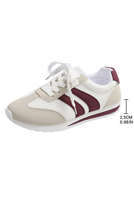 White Patchwork Breathable Lace Up Sneakers - LODIMAE FASHION 