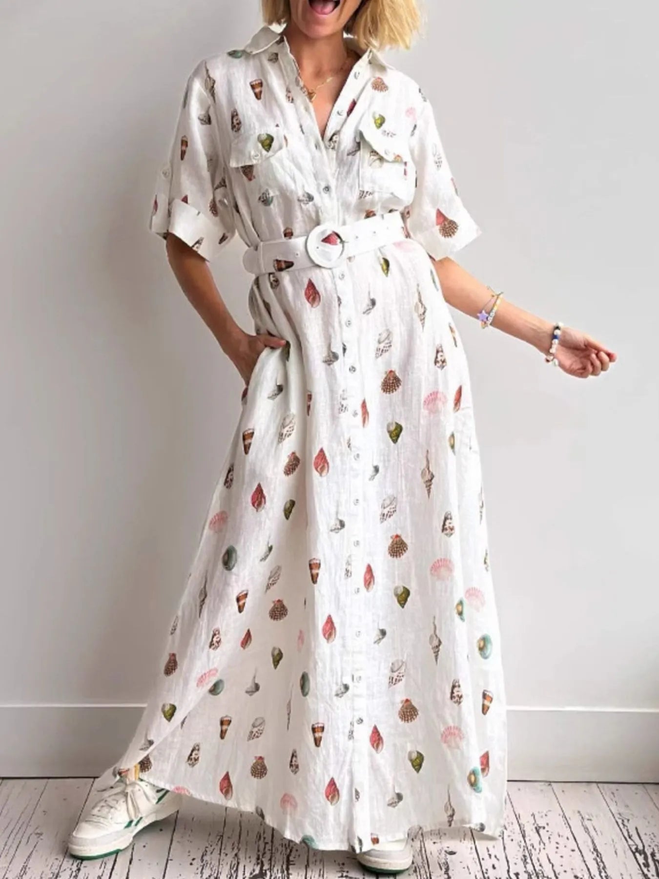 Printed Button Up Maxi Shirt Dress - LODIMAE FASHION 