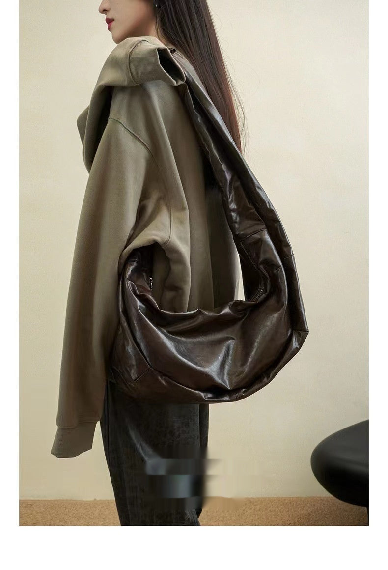 Cute Korean Y2K Oil Wax Leather Shoulder Messenger Bag - LODIMAE FASHION 