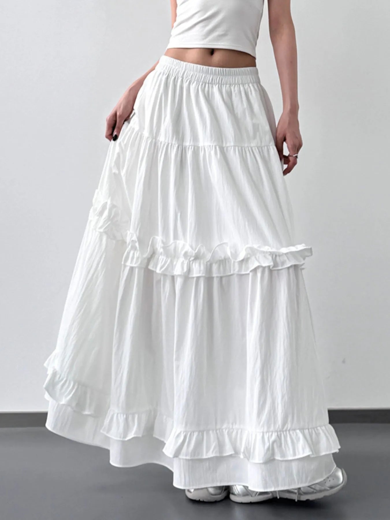 Elastic Waist Ruffle Maxi Skirt - LODIMAE FASHION 
