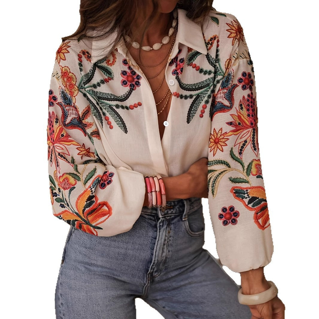 Loose Long Sleeve Printed Shirt Top - LODIMAE FASHION 
