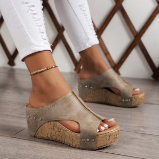 Wedge heel sandals, round-toed thick-soled Roman sandals, women's plus-size fish-mouth muffin ss - LODIMAE FASHION 