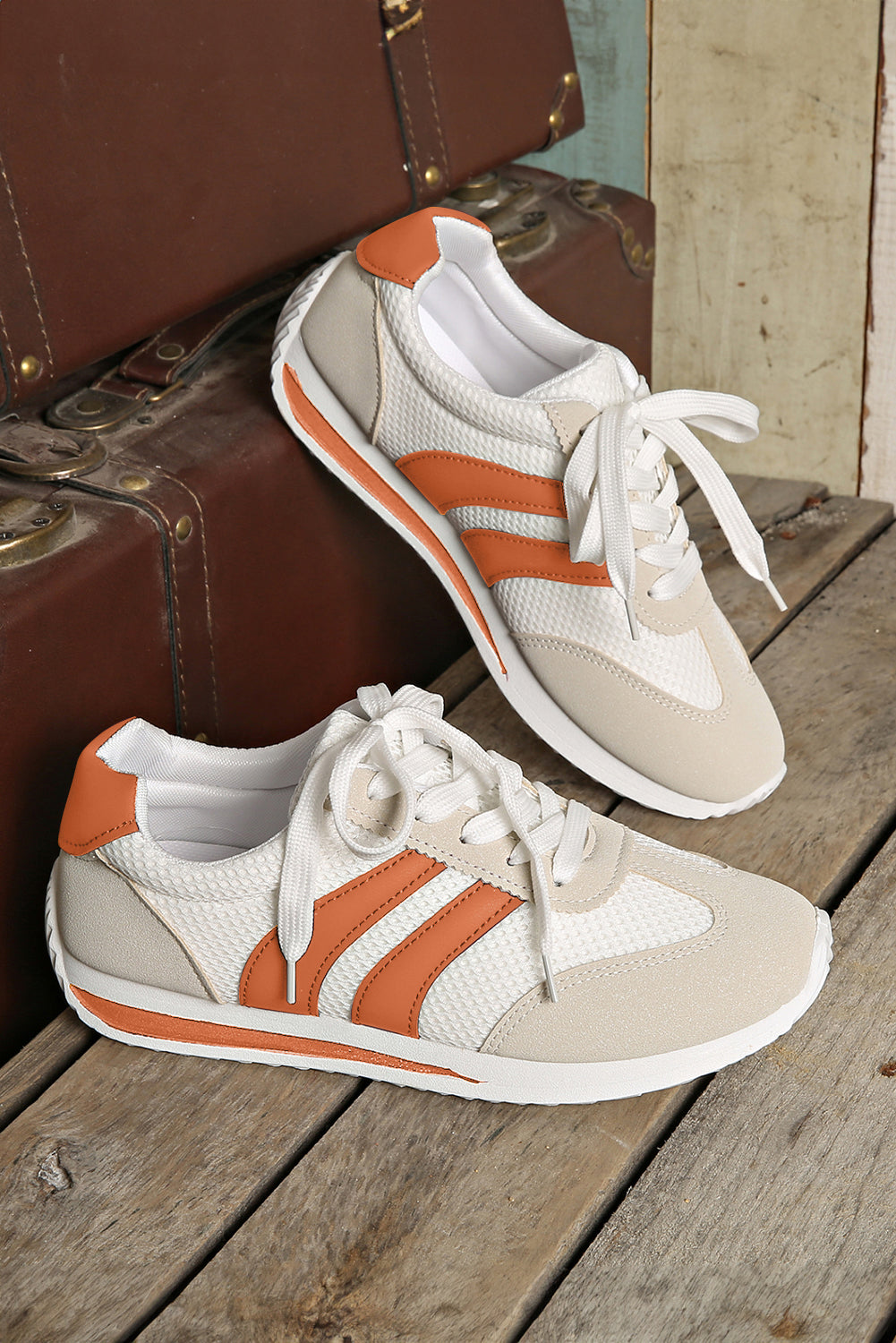 White Patchwork Breathable Lace Up Sneakers - LODIMAE FASHION 