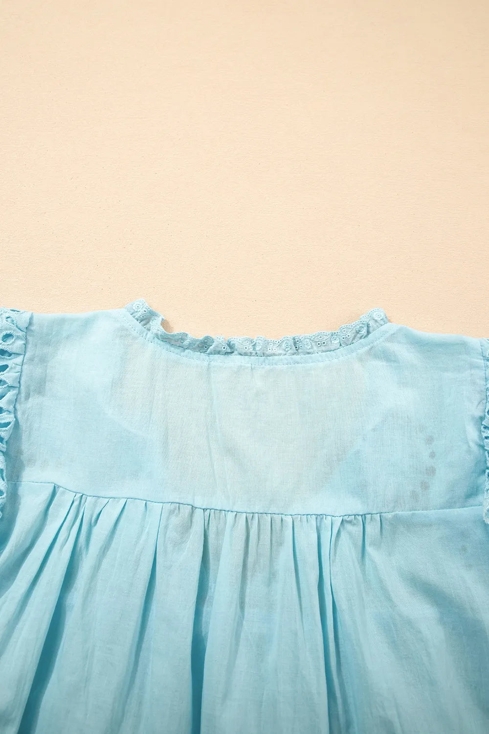 Eyelet Lace Trim Puff Sleeve Blouse - LODIMAE FASHION 