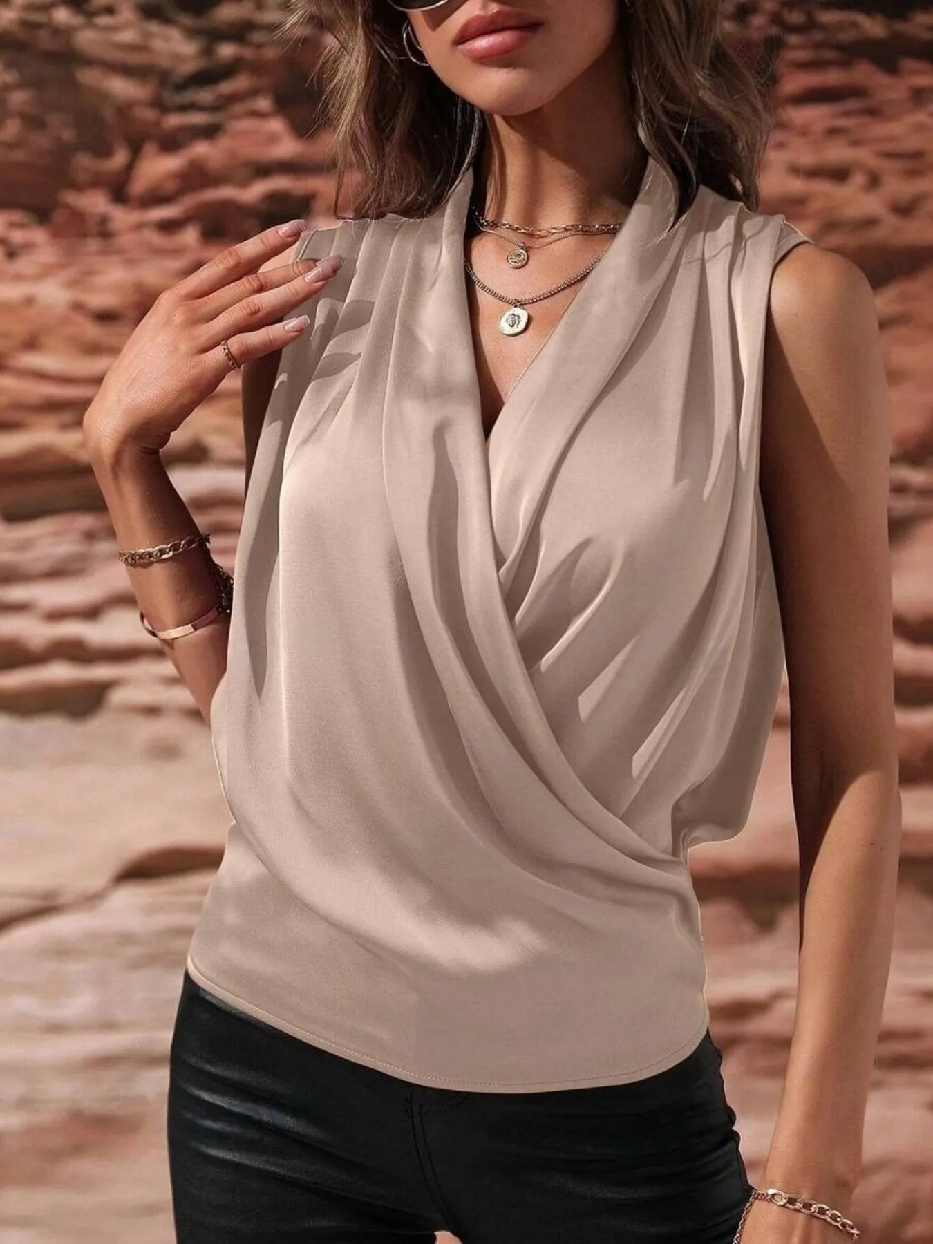 Sleeveless Wrap Draped  Blouse - LODIMAE FASHION 