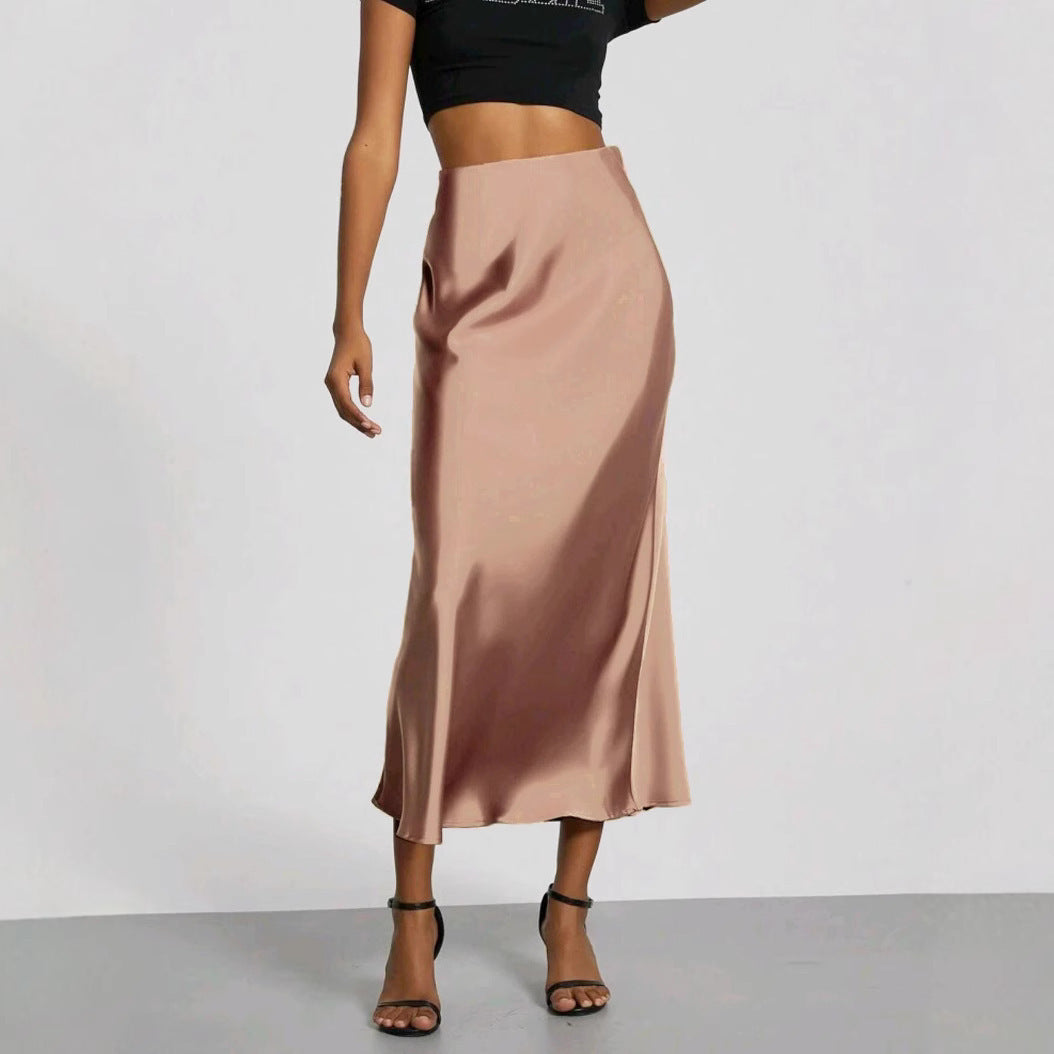 Women's Slim Fit Satin Skirt Fashion Chic Solid Long Skirt - LODIMAE FASHION 