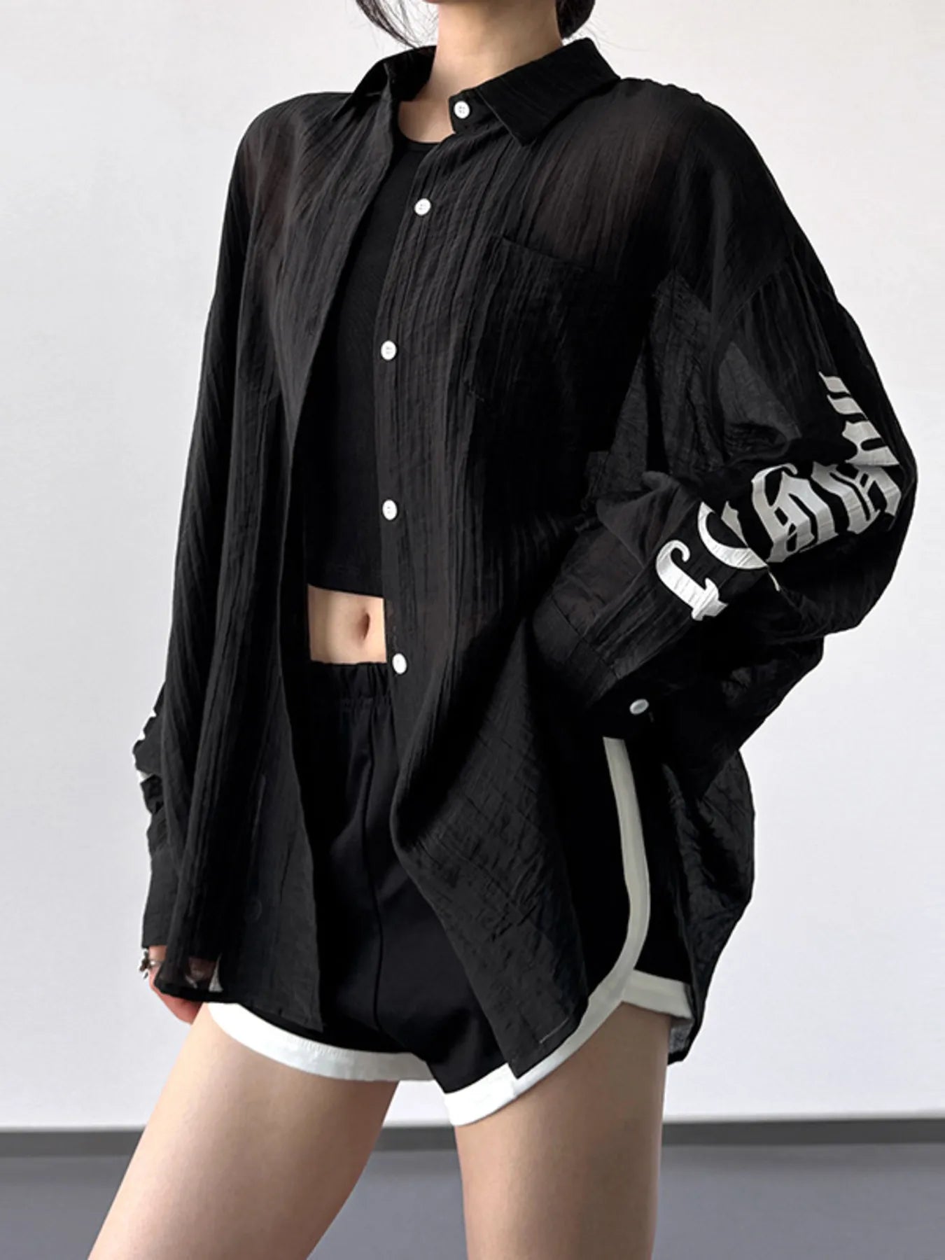 Button-Up Long Sleeve Oversized Shirt - LODIMAE FASHION 